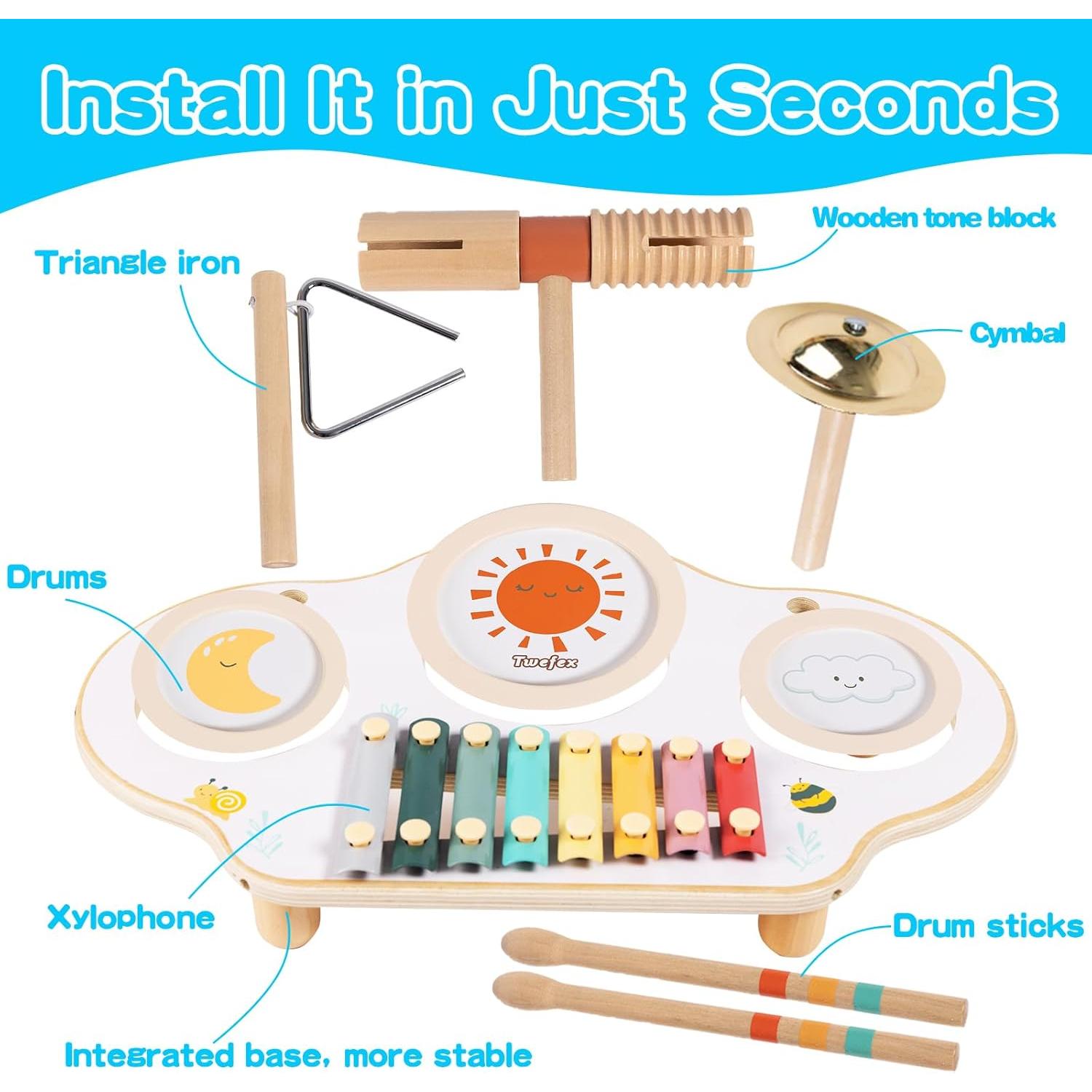 Juego de Batería Musical Montessori Twefex 9 en 1 para Niños