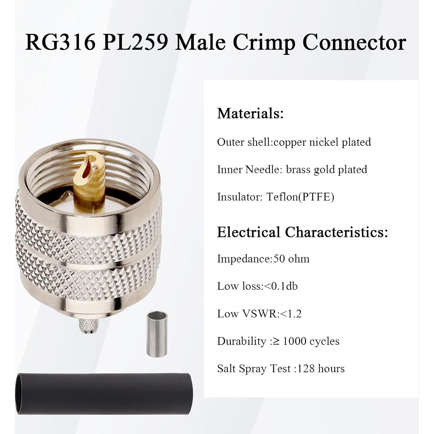 Conectores Crimp Macho PL-259 UHF 10 Unidades RG316 RG174