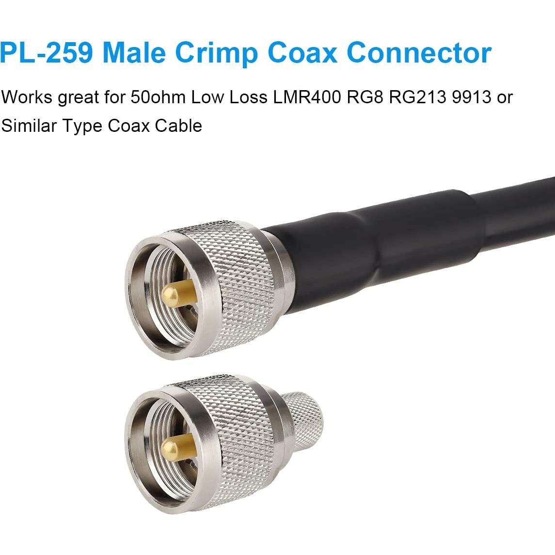 Conector Coaxial Crimp PL259 Macho 50 Ohm para LMR400 - Paquete de 5
