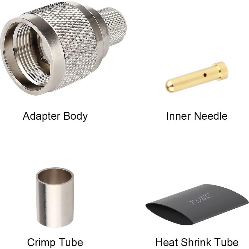 Conector Coaxial Crimp PL259 Macho 50 Ohm para LMR400 - Paquete de 5