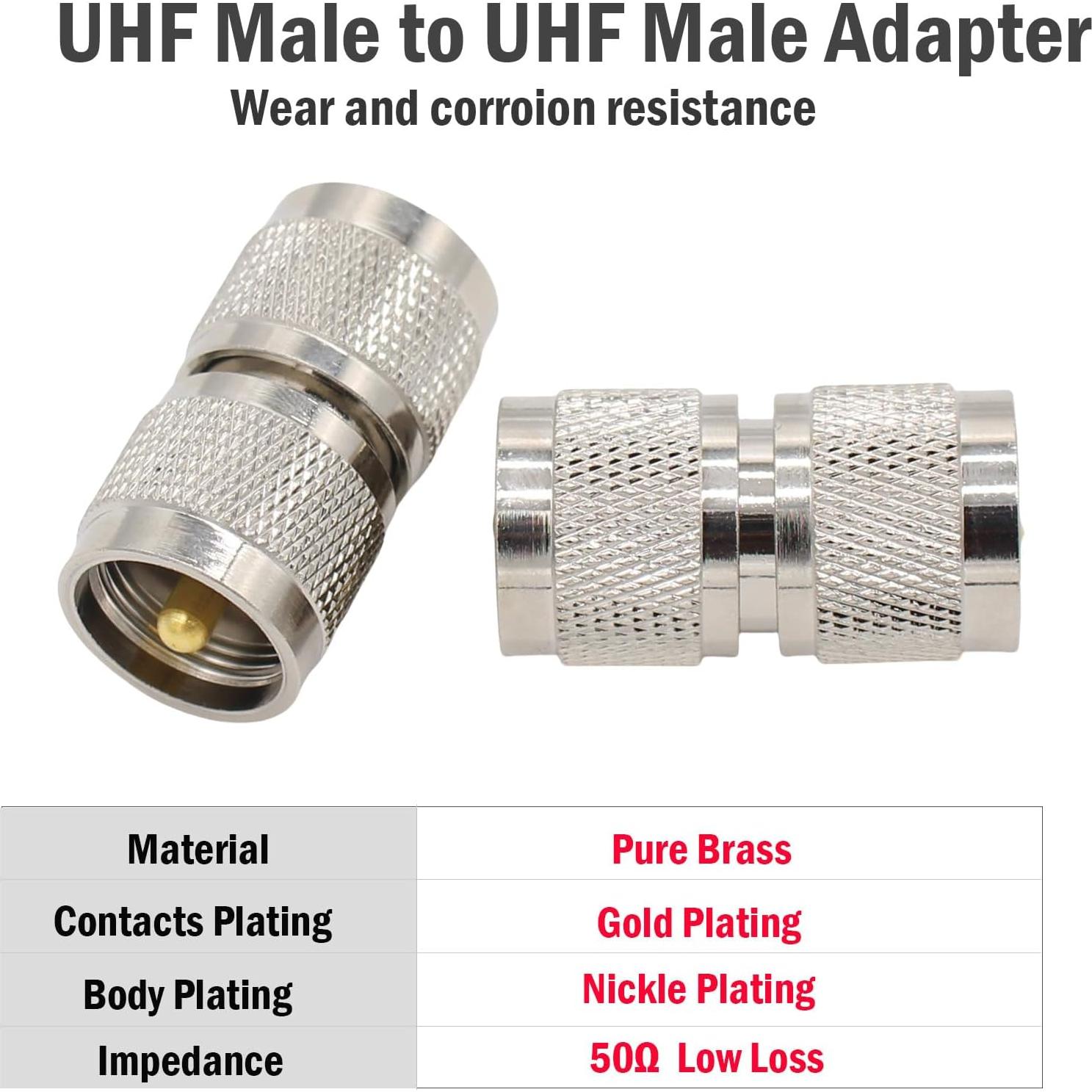 Conector UHF Macho a Macho 2-Pack Exgoofit para Radio CB