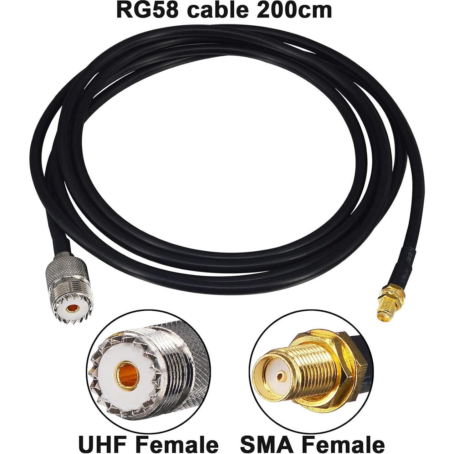 Cable Coaxial RG58 2m UHF Femenino a SMA Femenino BOOBRIE