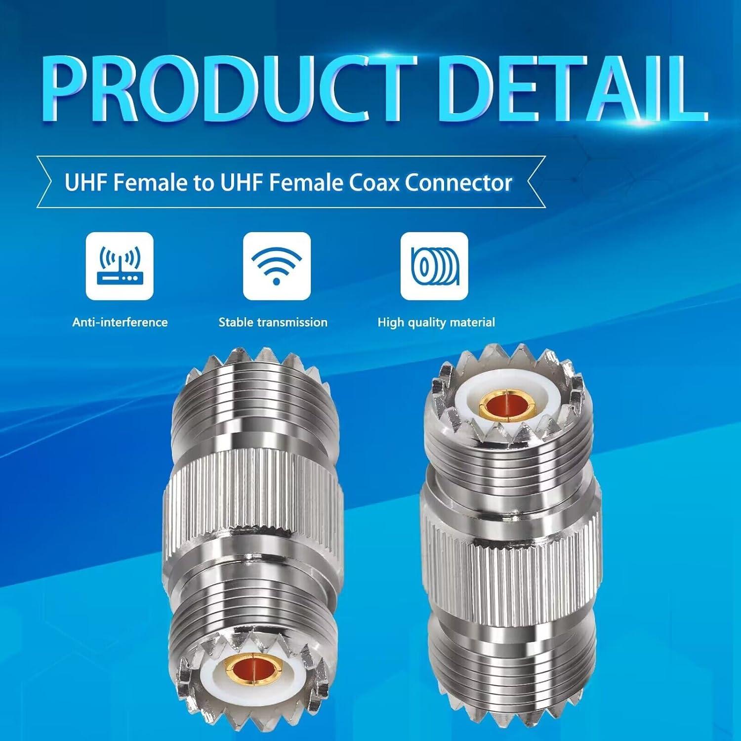 Adaptador Coaxial UHF Femenino TUOLNK PL259 2 Pcs 50 Ohmios