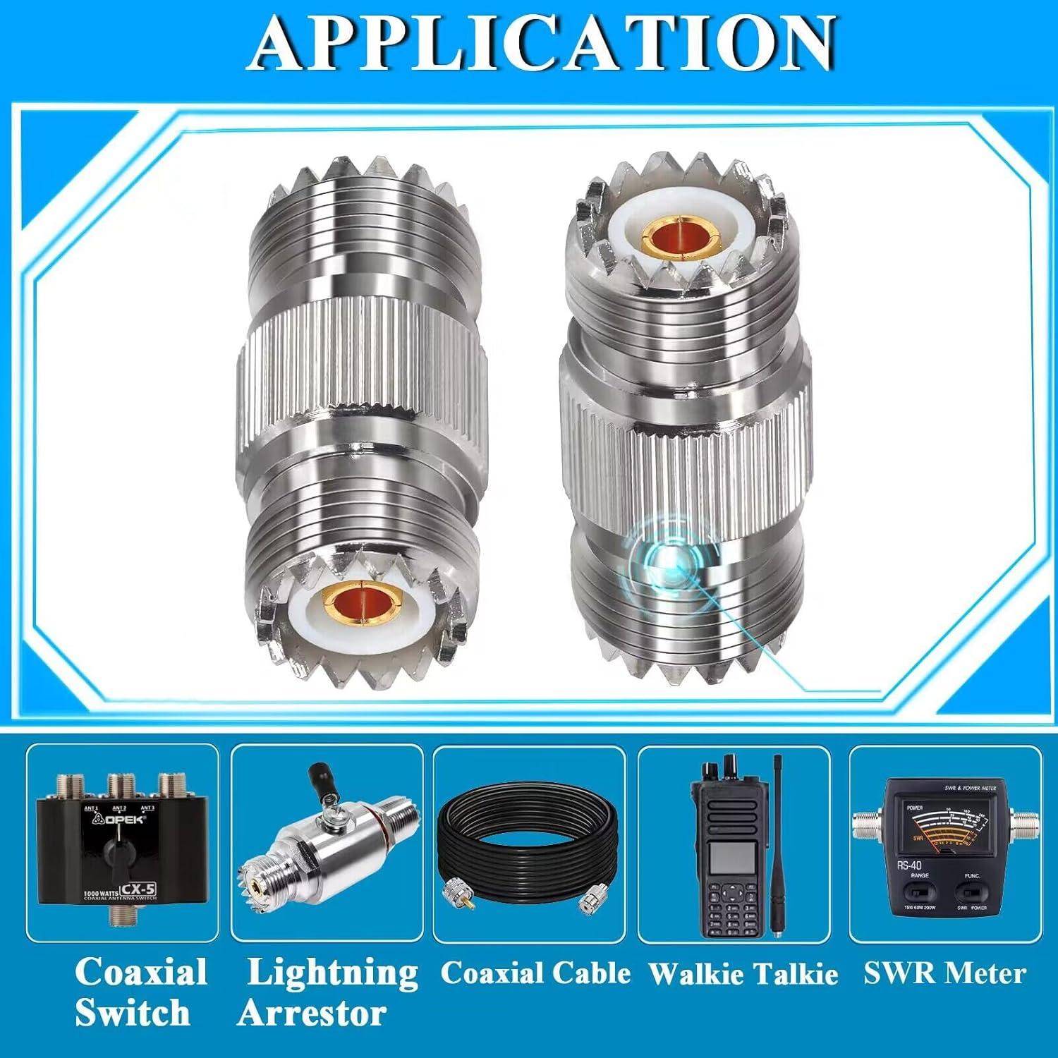 Adaptador Coaxial UHF Femenino TUOLNK PL259 2 Pcs 50 Ohmios