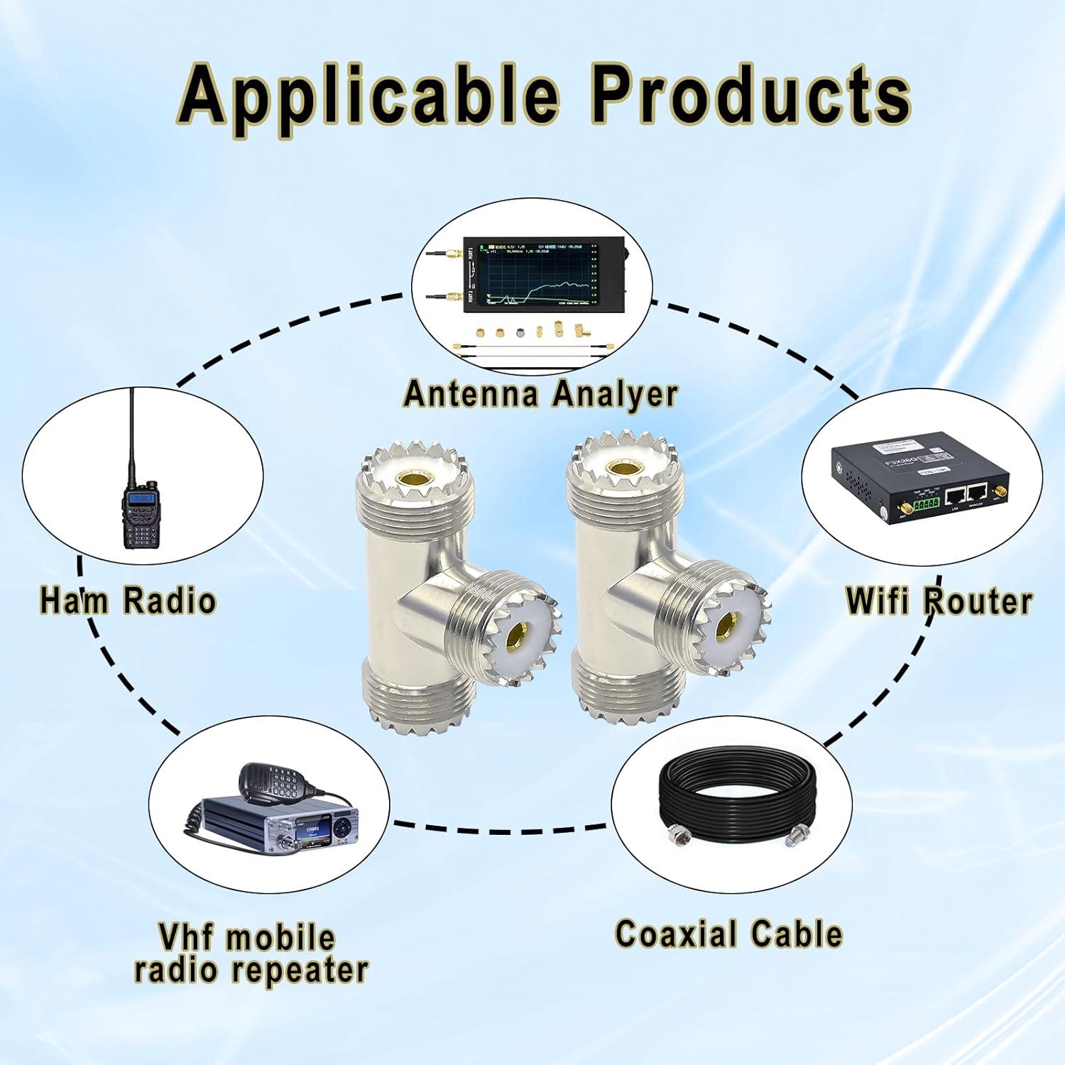 Adaptador Coaxial Divisor en T UHF Doble Femenino 2PCS