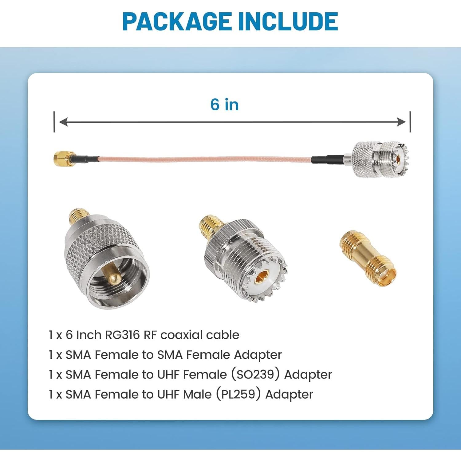 Cable Coaxial RF Anina RG316 15 cm con Adaptadores SMA UHF
