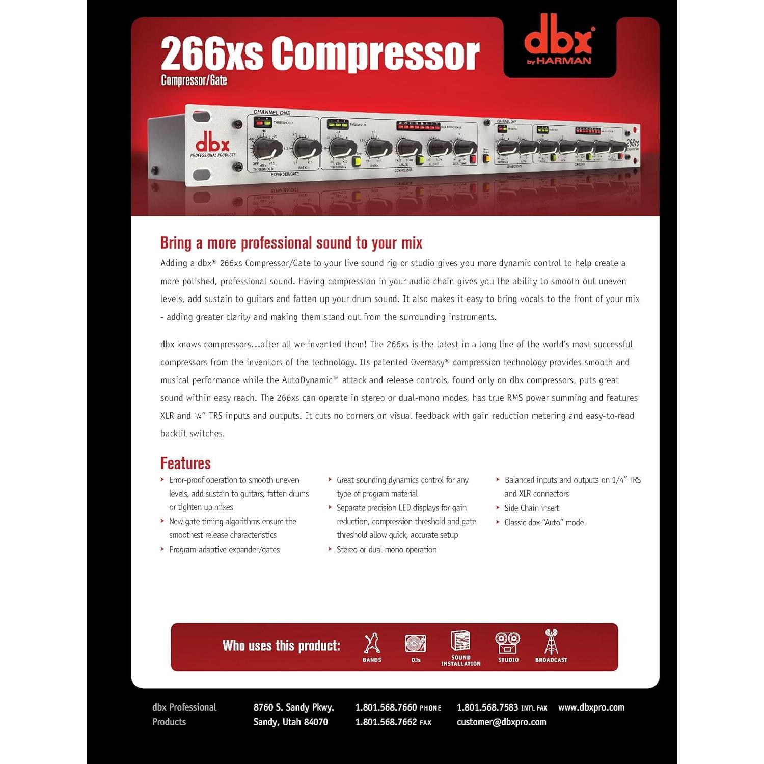 Compresor de Audio dbx 266xs Profesional 1U Plata