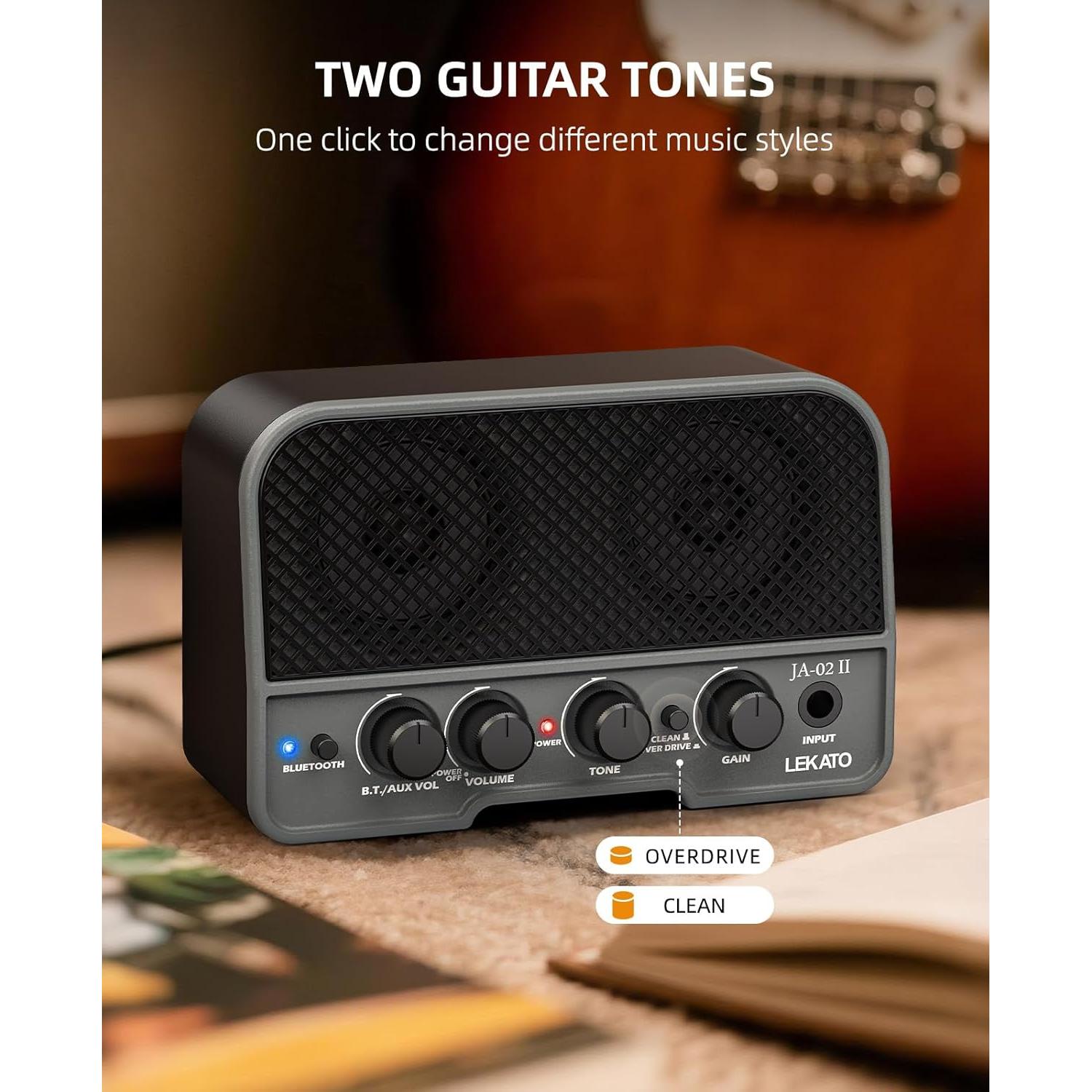 Amplificador de Guitarra Recargable LEKATO 5W Bluetooth Negro