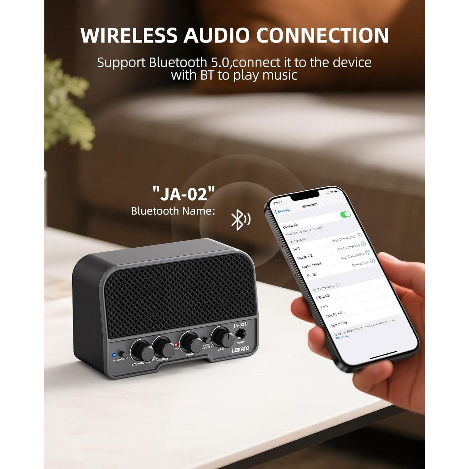 Amplificador de Guitarra Recargable LEKATO 5W Bluetooth Negro