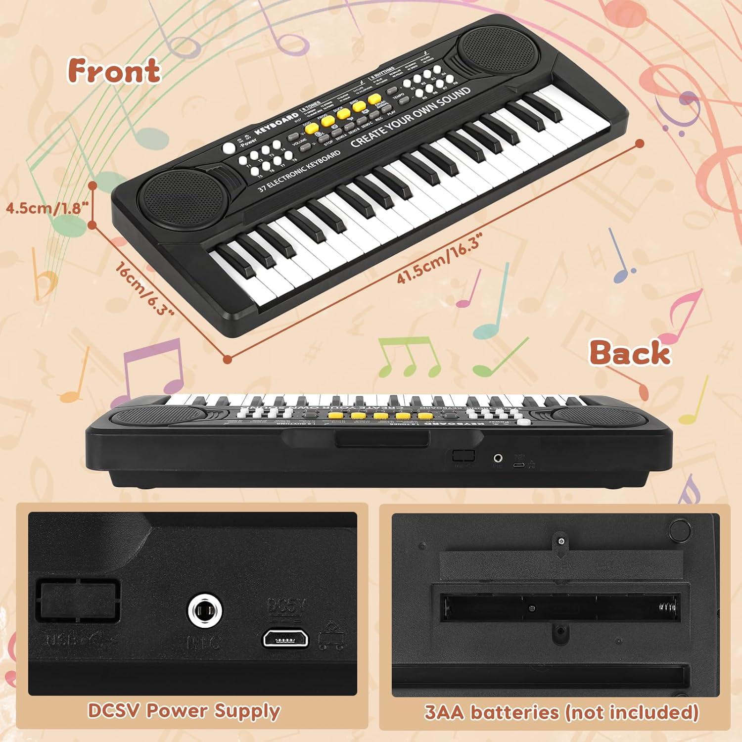 Teclado de Piano Infantil M SANMERSEN 37 Teclas con Micrófono