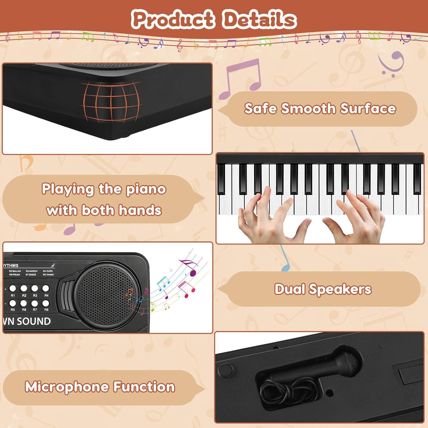 Teclado de Piano Infantil M SANMERSEN 37 Teclas con Micrófono