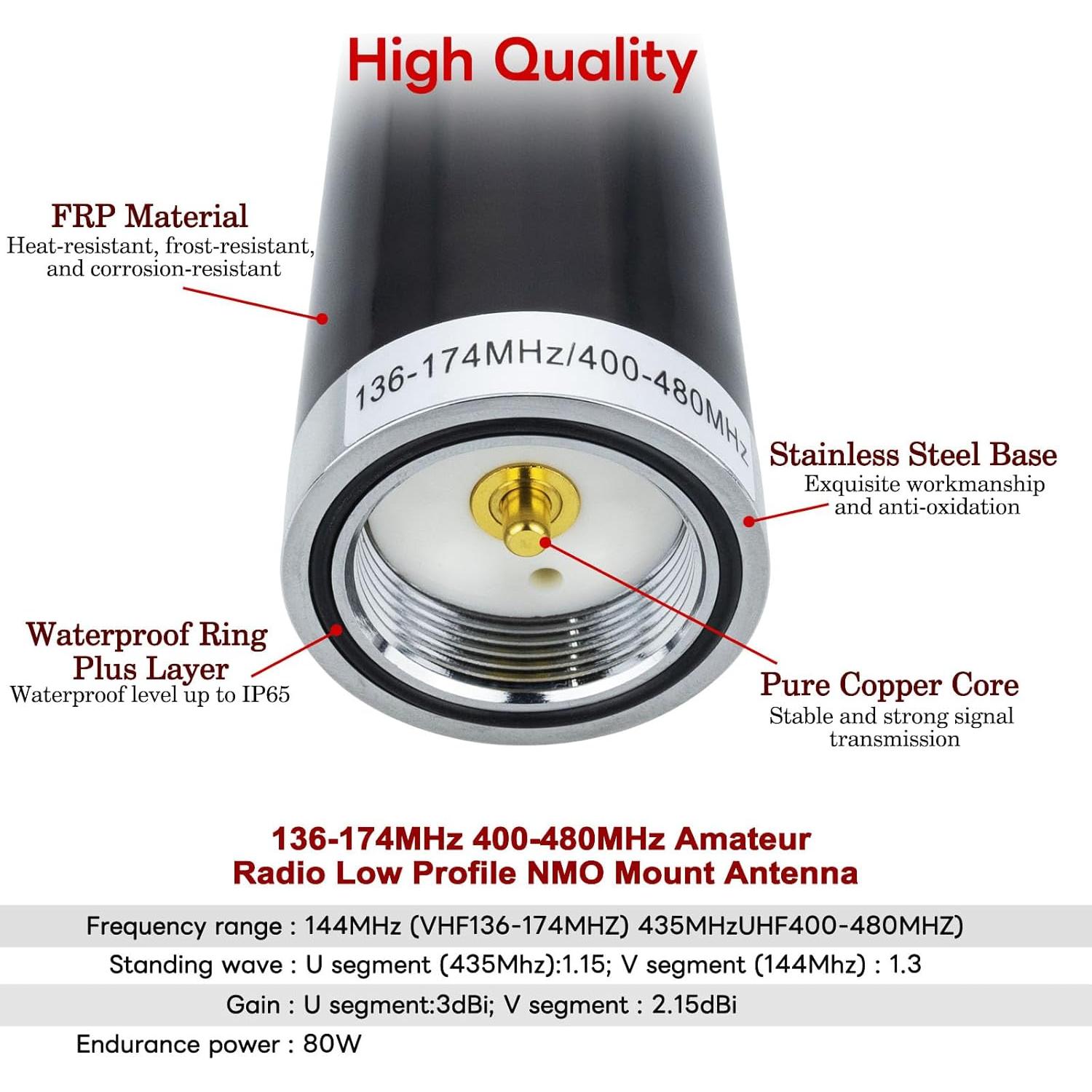 Antena VHF UHF Doble Banda 3.5" PL259 Base Magnética