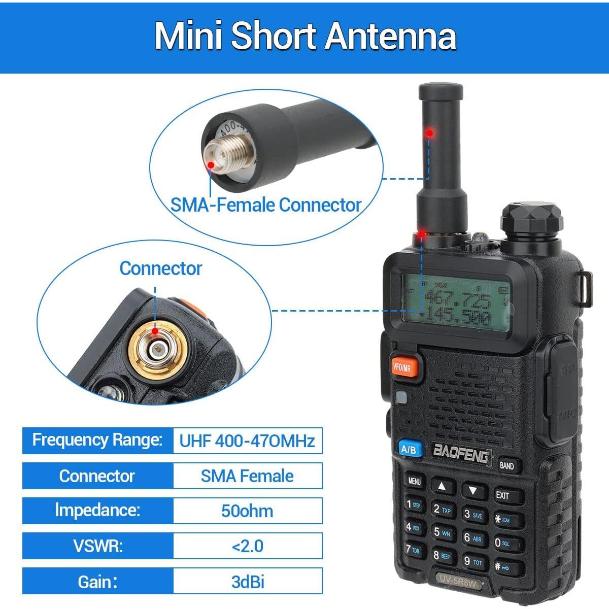 Antena Corta BaoFeng SMA Femenino UHF 400-470MHz 2 Pcs