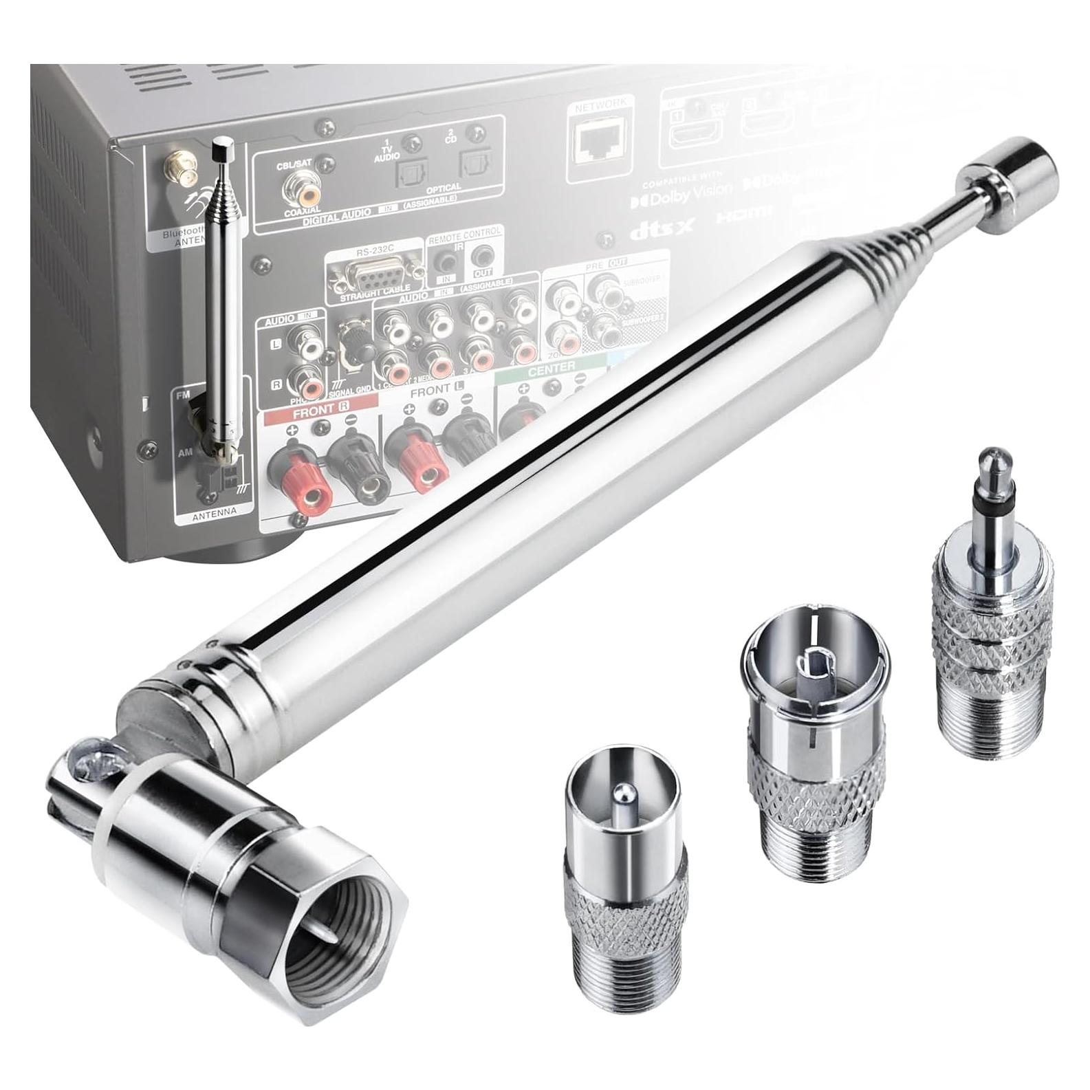 Antena Telescópica FM Ancable con Adaptador Tipo F - 75 Ohm