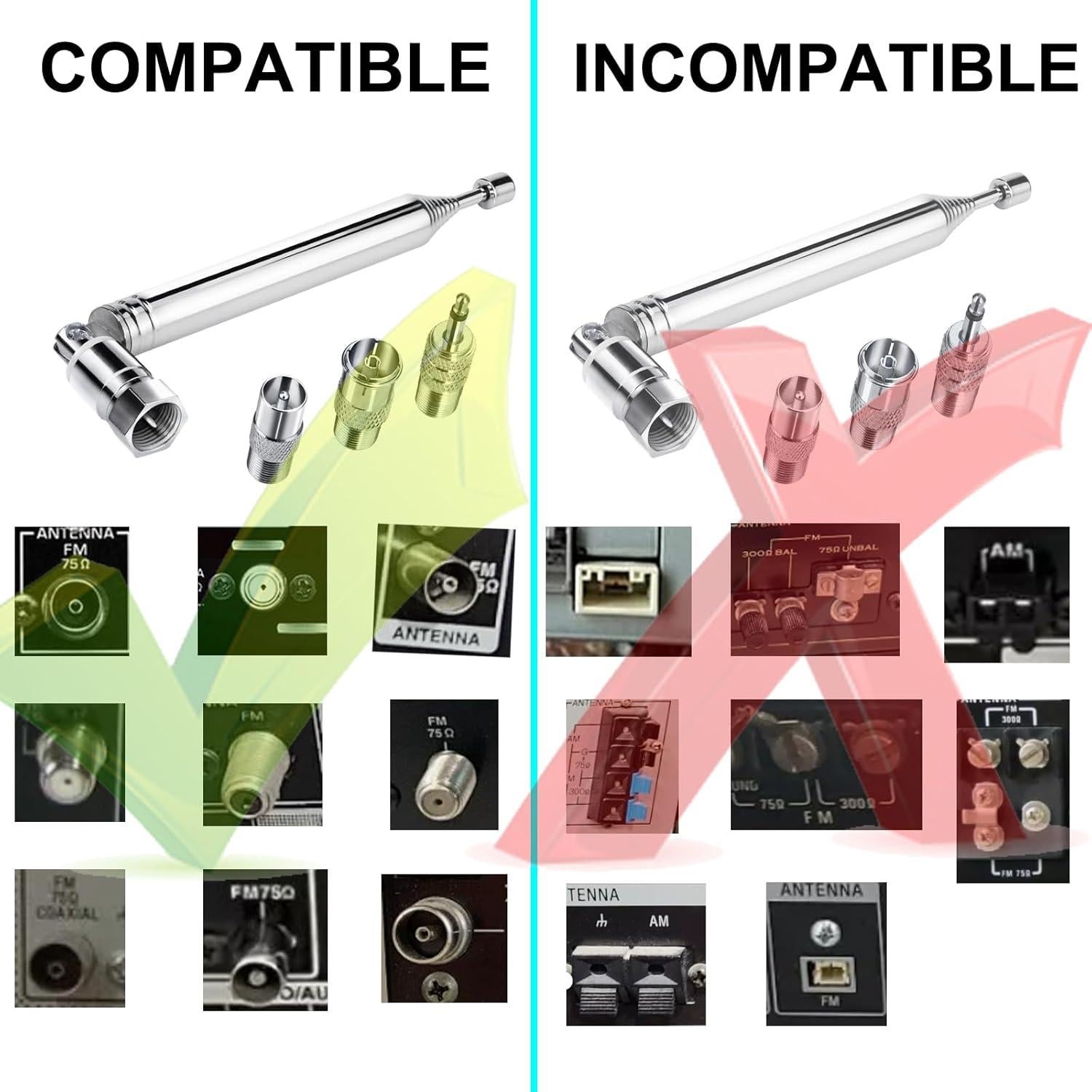 Antena Telescópica FM Ancable con Adaptador Tipo F - 75 Ohm