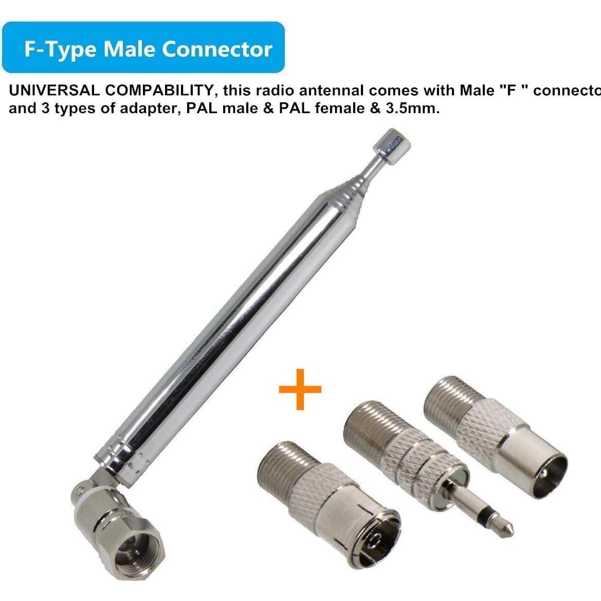 Antena Telescópica FM Ancable con Adaptador Tipo F - 75 Ohm