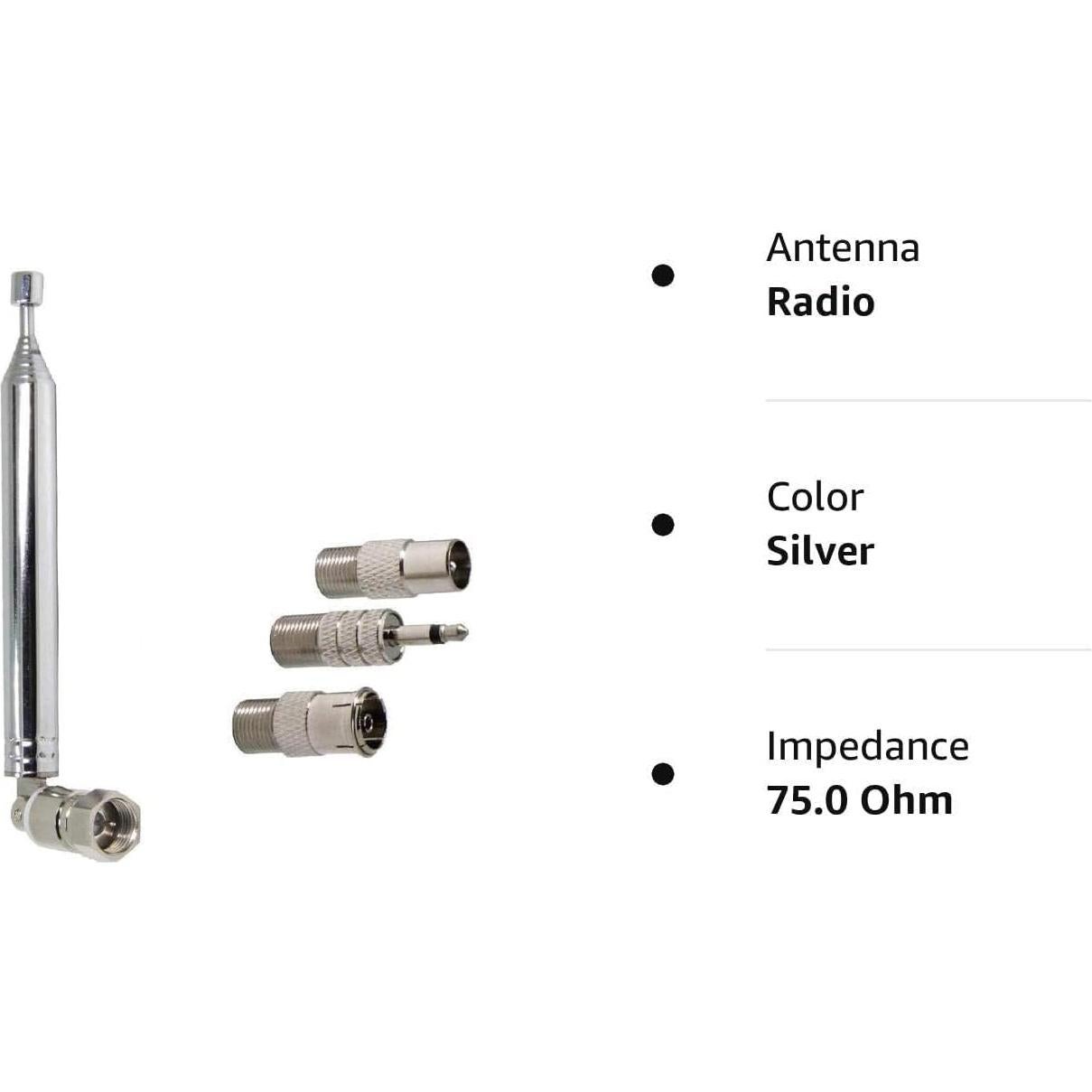 Antena Telescópica FM Ancable con Adaptador Tipo F - 75 Ohm