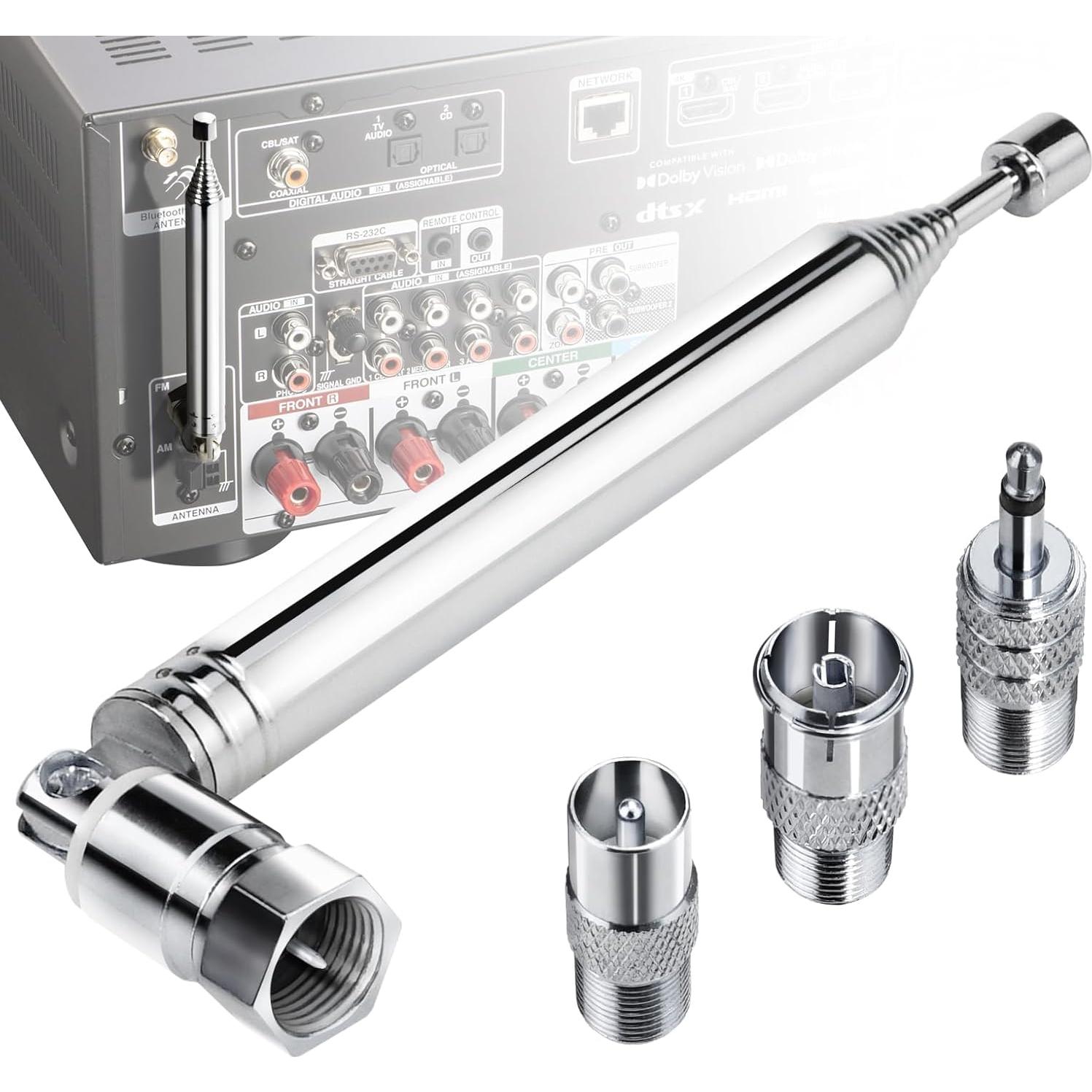 Antena Telescópica FM Ancable con Adaptador Tipo F - 75 Ohm