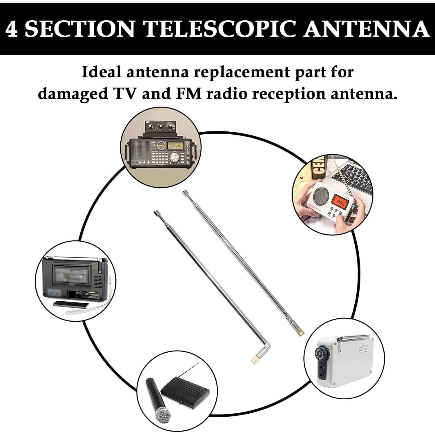Antena Telescópica Aifeier ET 2 Pcs 61 cm Acero Inoxidable