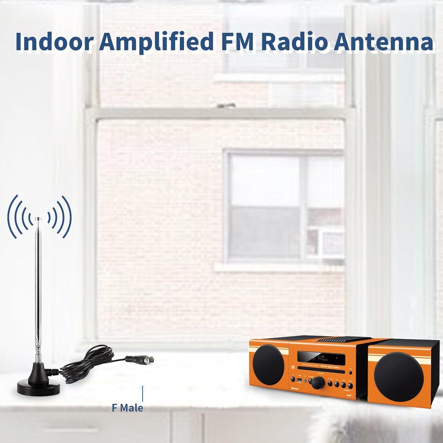 Antena FM Telescópica Amplificada Eifagur con Base Magnética