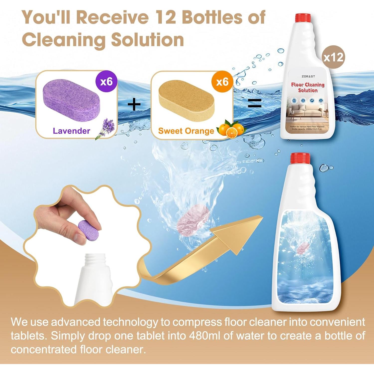 Tabletas de Limpieza de Pisos ZORAST 12 PCS Aroma Lavanda Naranja