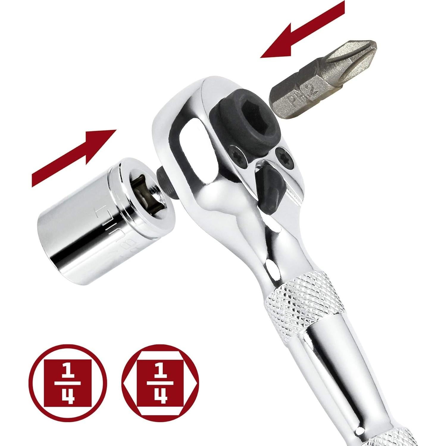 Llave de Trinquete Powerbuilt 1/4" Reversible 72 Dientes