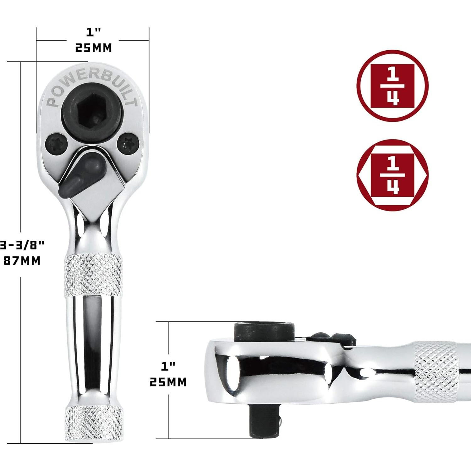 Llave de Trinquete Powerbuilt 1/4" Reversible 72 Dientes