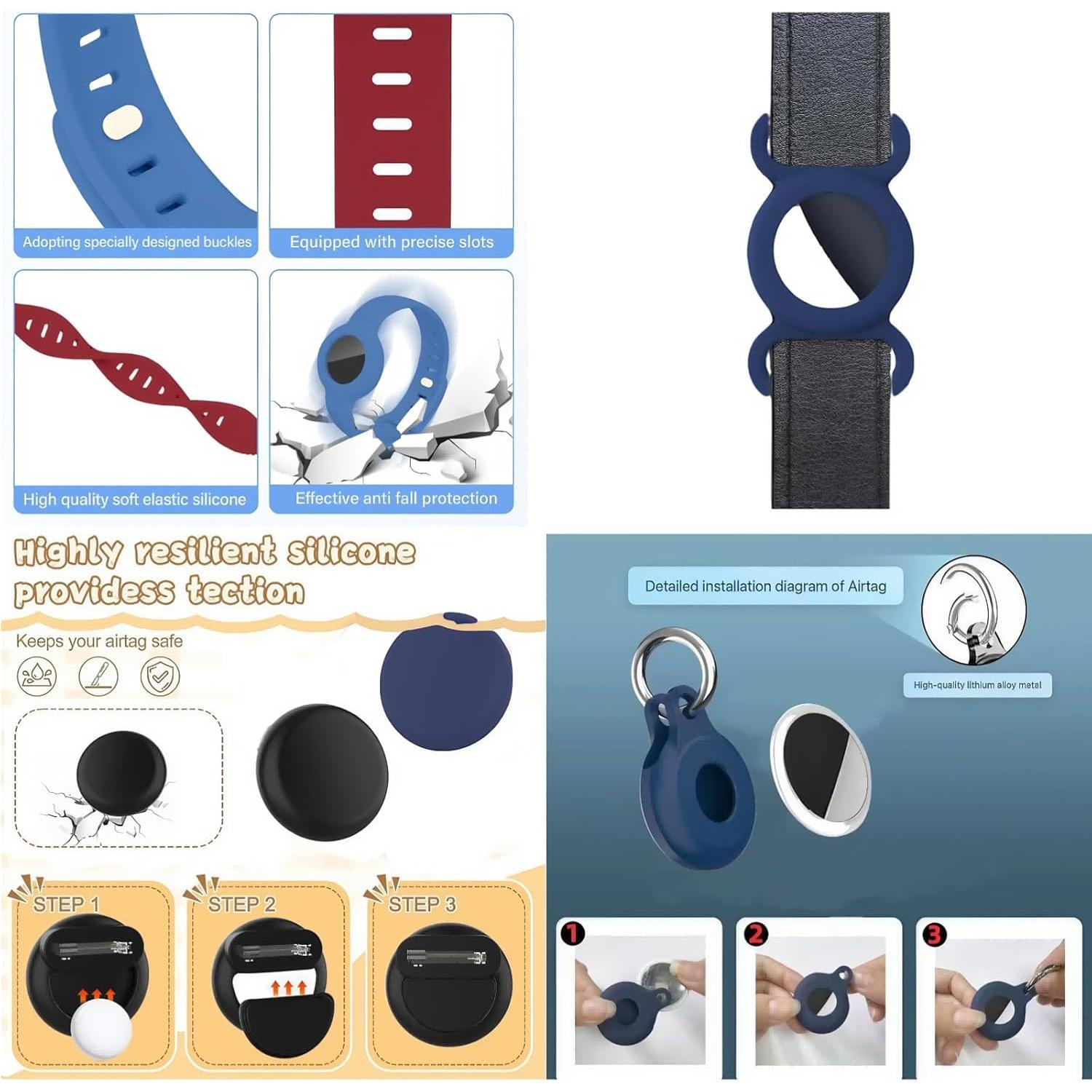 Set 8 en 1 Soporte Silicona para Apple AirTag - Protección Llaves, Mascotas