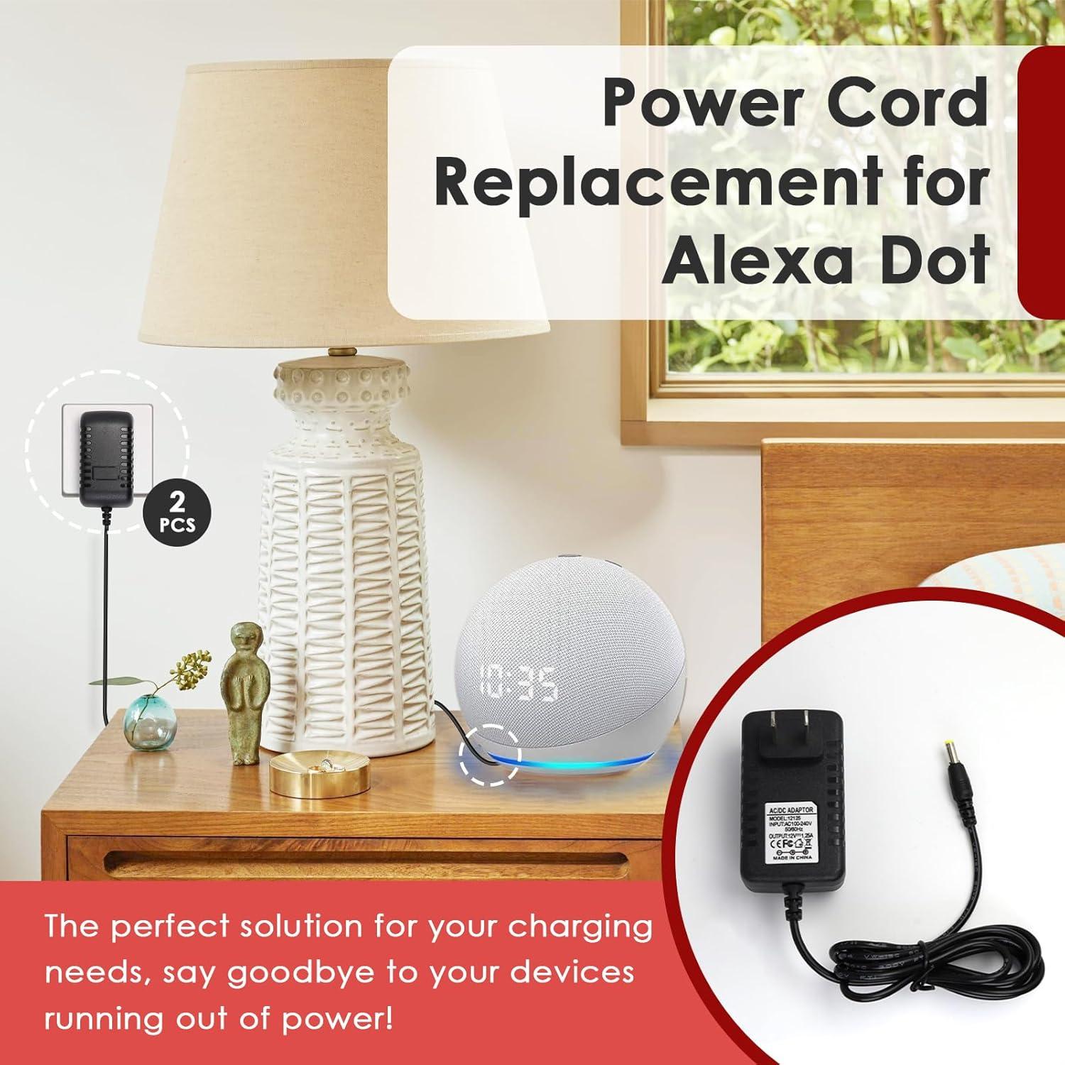 Cable de Alimentación 2 Pcs 1.5M para Alexa Echo Dot Negro