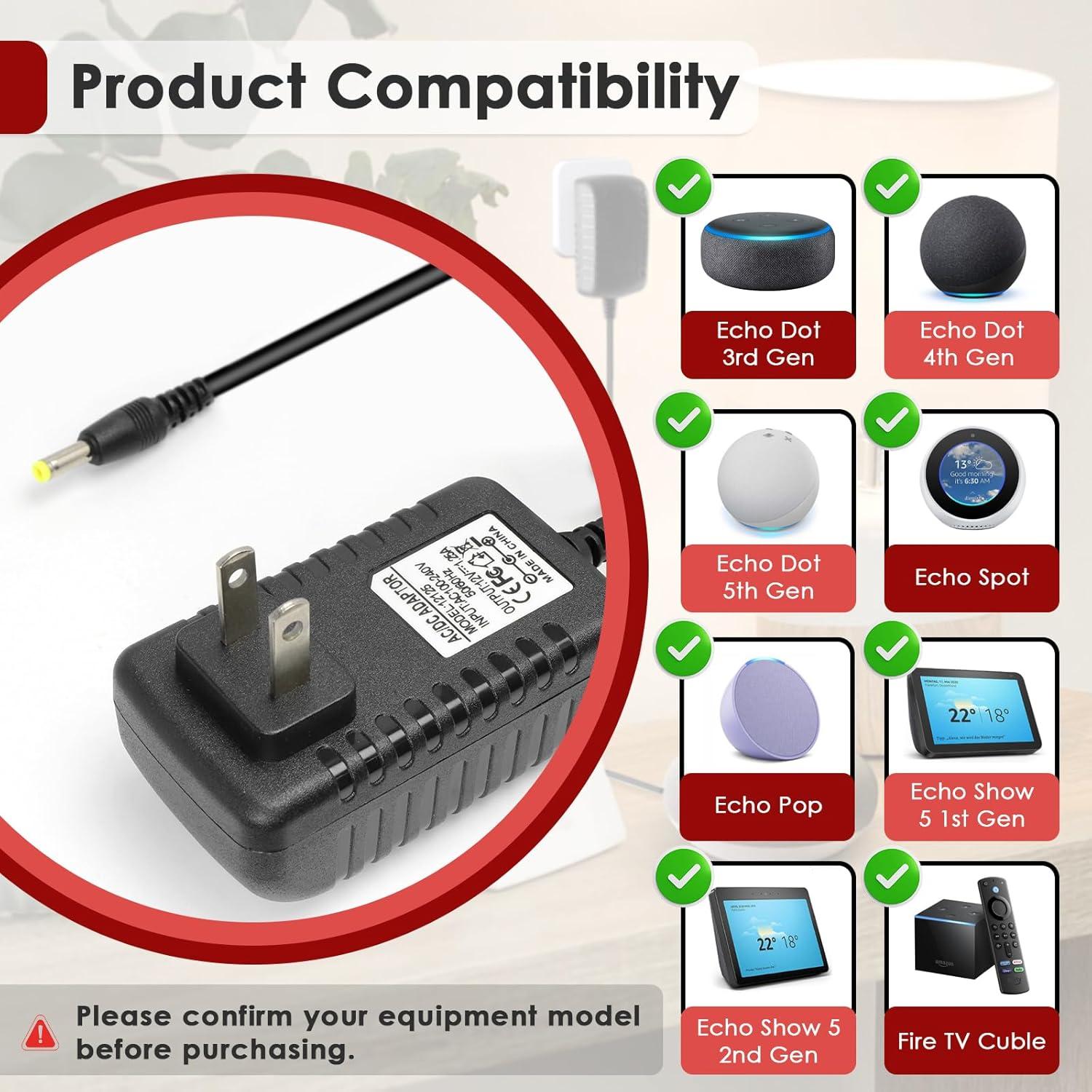 Cable de Alimentación 2 Pcs 1.5M para Alexa Echo Dot Negro