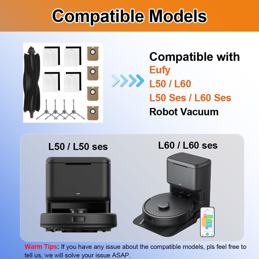 Accesorios de Repuesto Zengerent para Eufy L60/L50 - 1 Cepillo, 4 Filtros HEPA, 4 Cepillos Laterales, 4 Bolsas