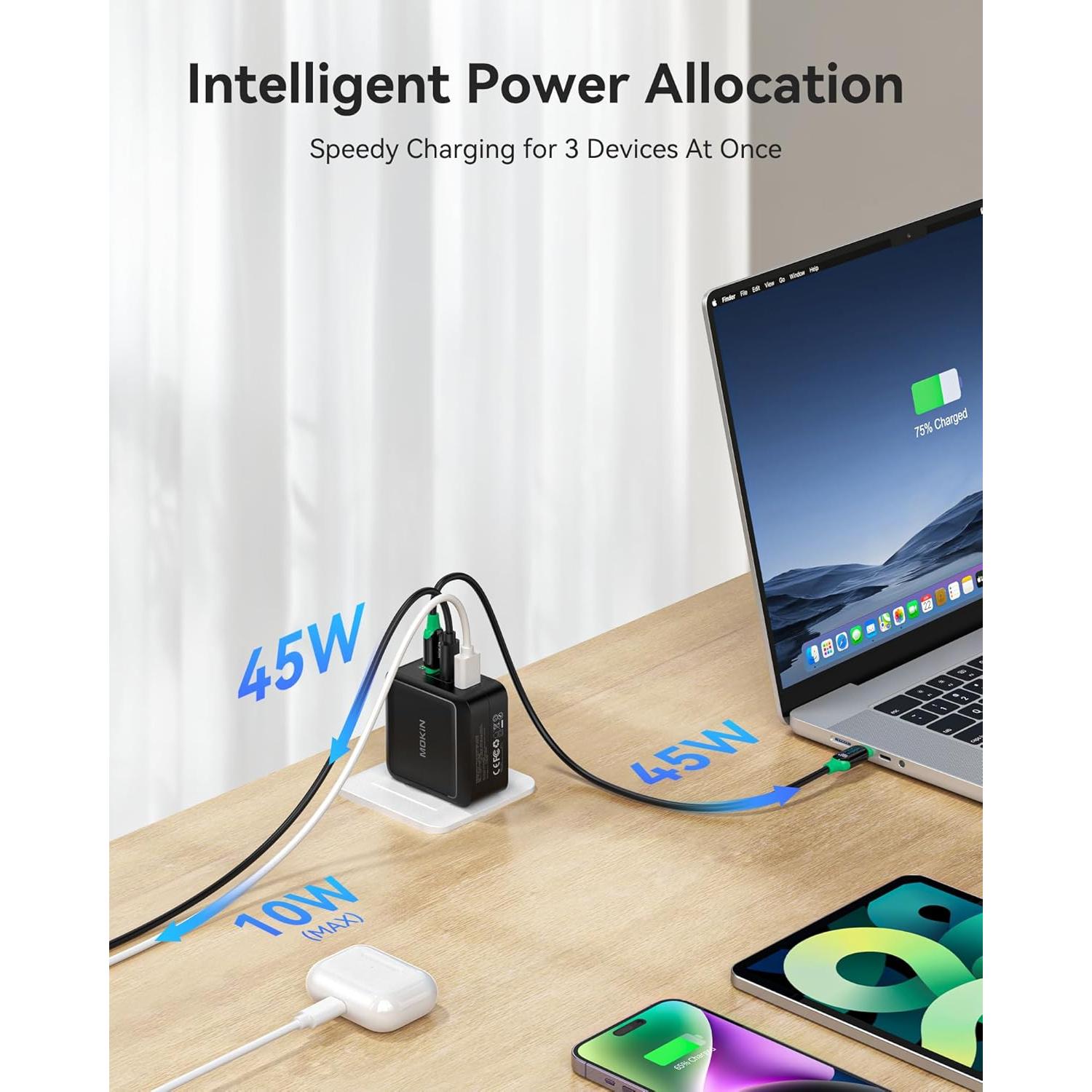 Cargador USB C 100W C-Smartlink Plegable Rápido 3 Puertos