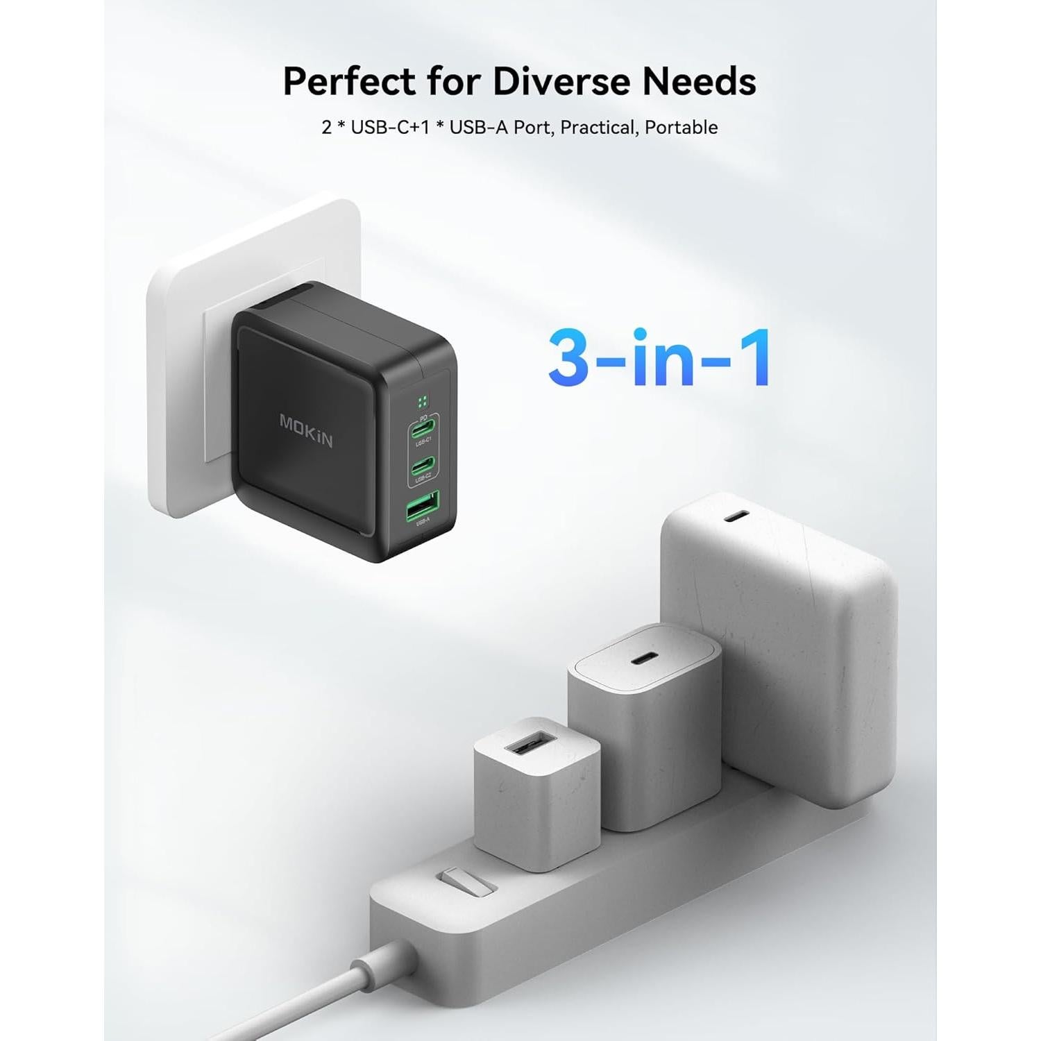 Cargador USB C 100W C-Smartlink Plegable Rápido 3 Puertos