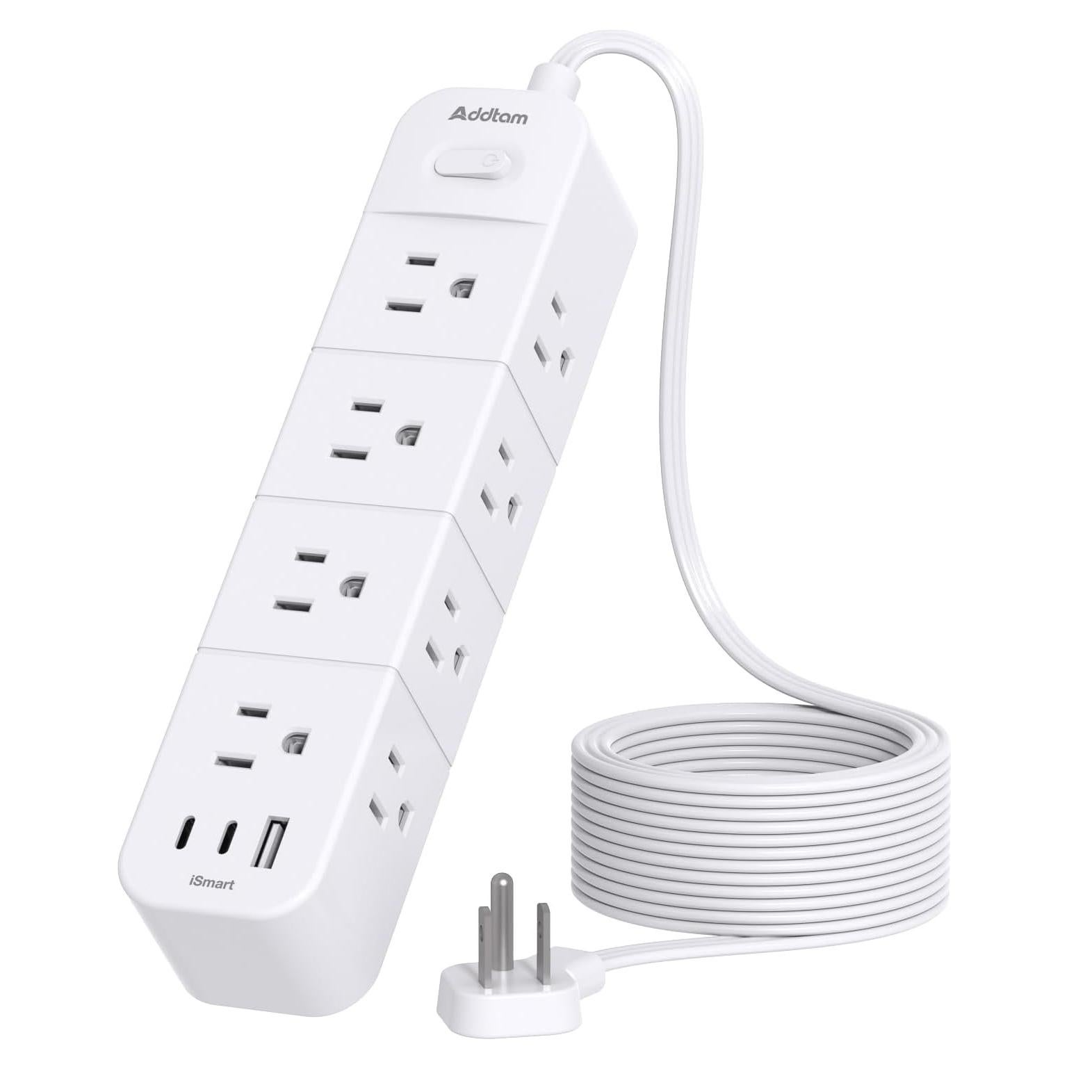 Tira de Alimentación Addtam 15 pies con 12 Salidas y 3 USB