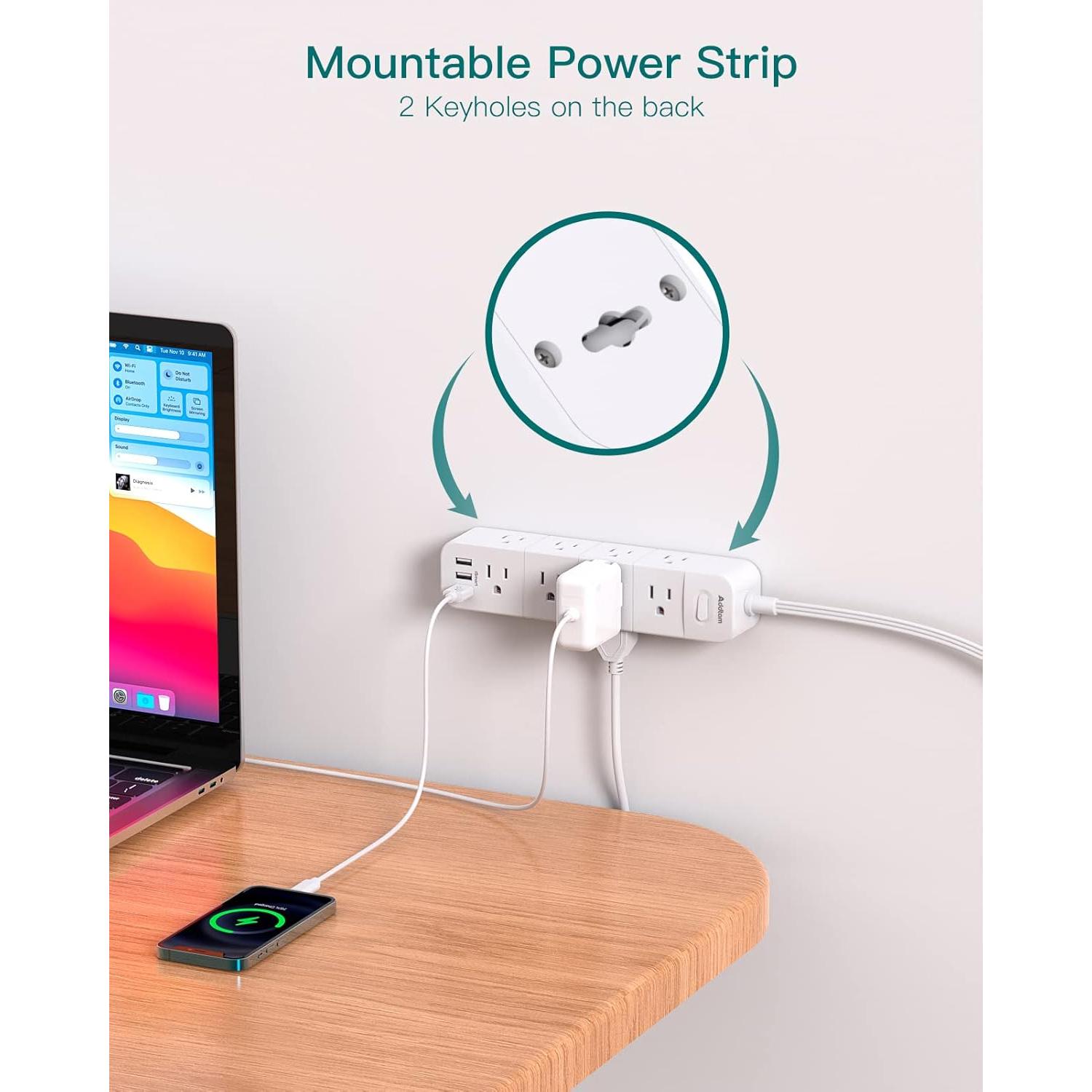 Tira de Alimentación Addtam 15 pies con 12 Salidas y 3 USB