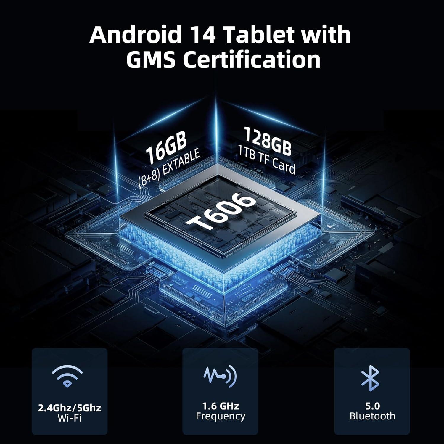 Tablet Android 14 HUIHUANG E10 10" 16GB RAM 128GB Funda