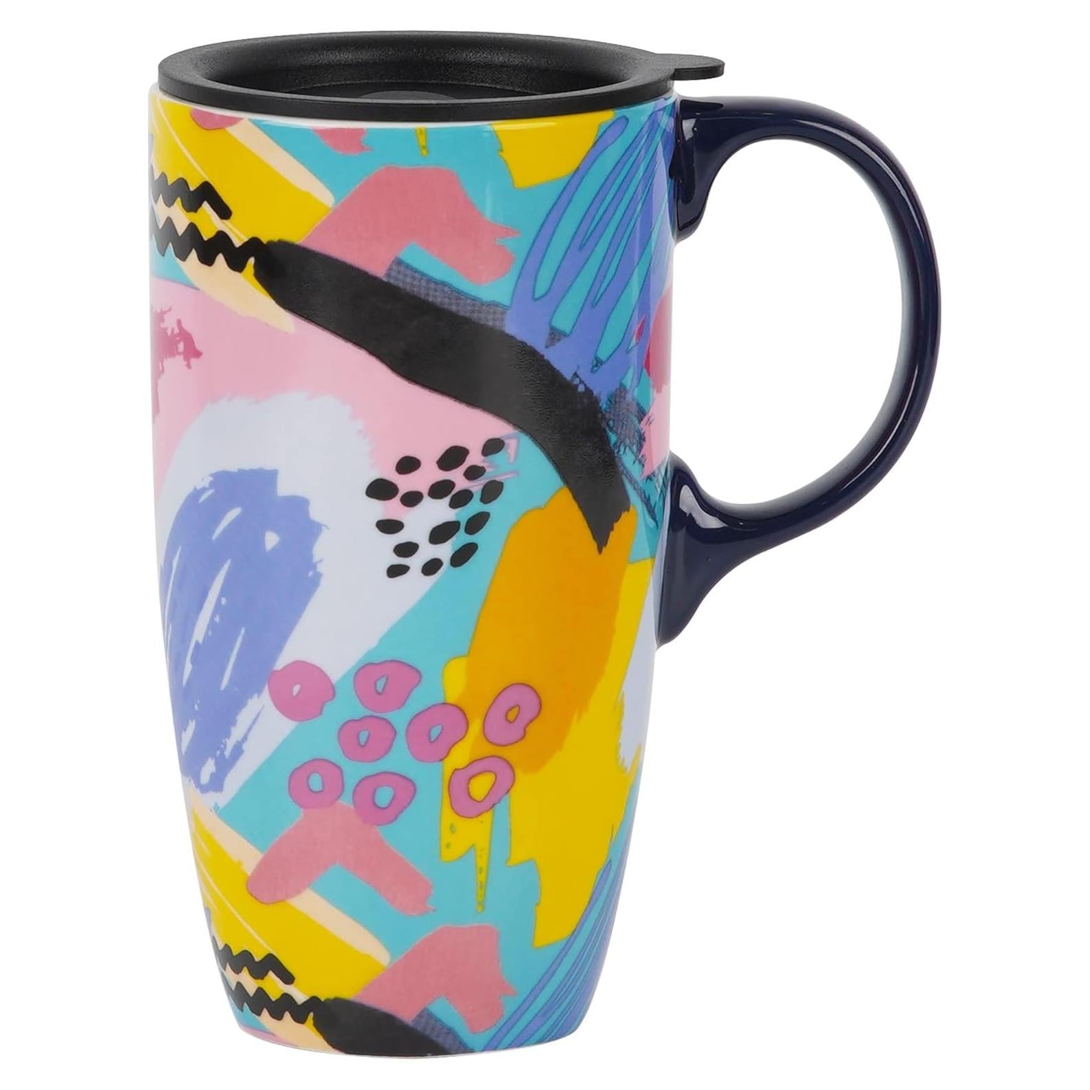 Taza de Cerámica Topadorn 0.5L con Tapa y Asa Abstracta