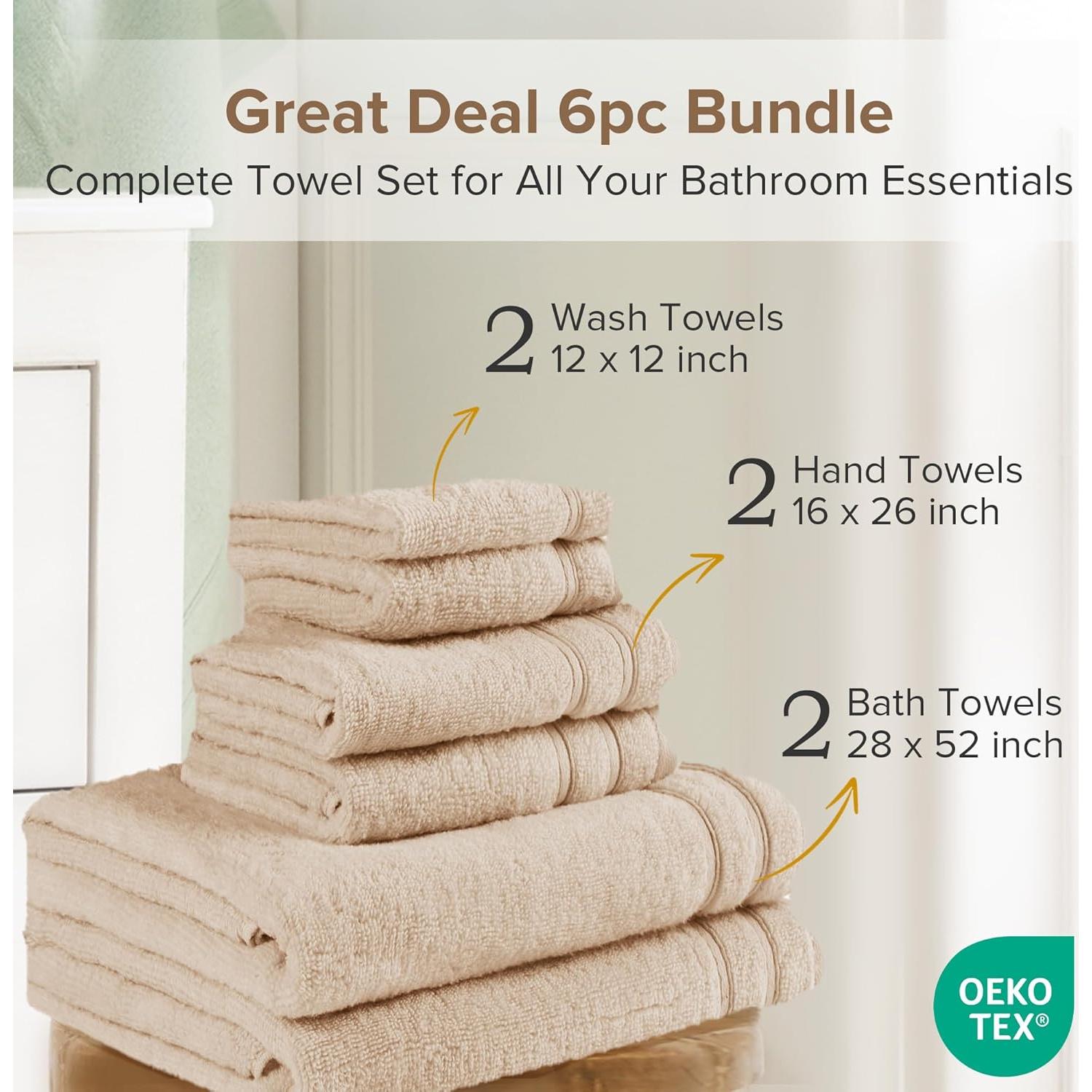 Conjunto de Toallas de Baño 6 Piezas Comfort Spaces 100% Algodón Beige