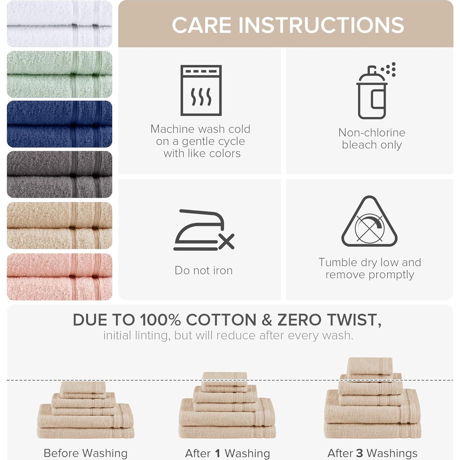 Conjunto de Toallas de Baño 6 Piezas Comfort Spaces 100% Algodón Beige