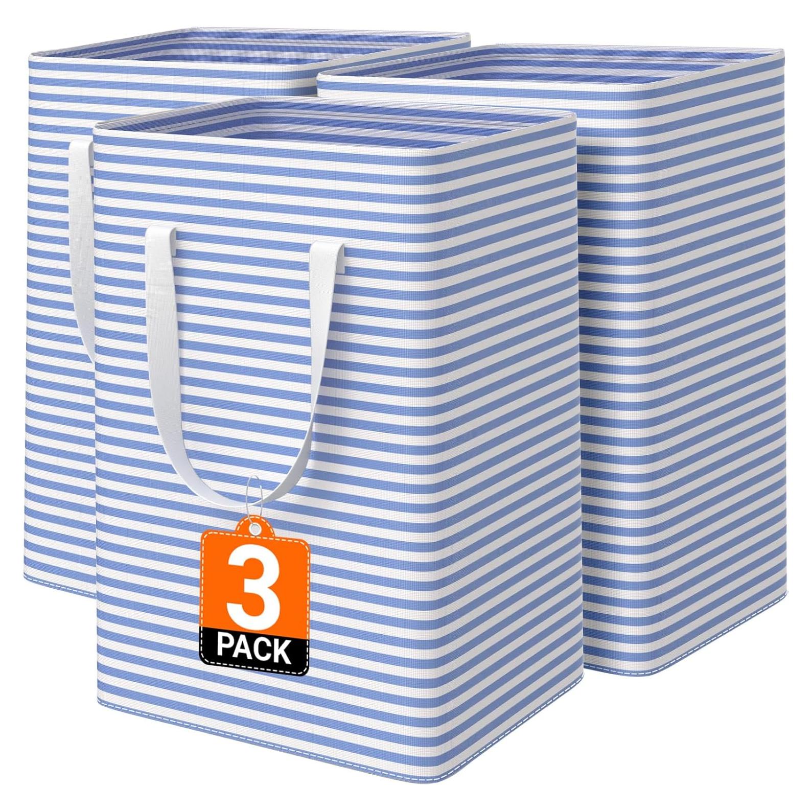 Paquete de 3 Cestas de Ropa Plegables 75L Azul SmartTrends