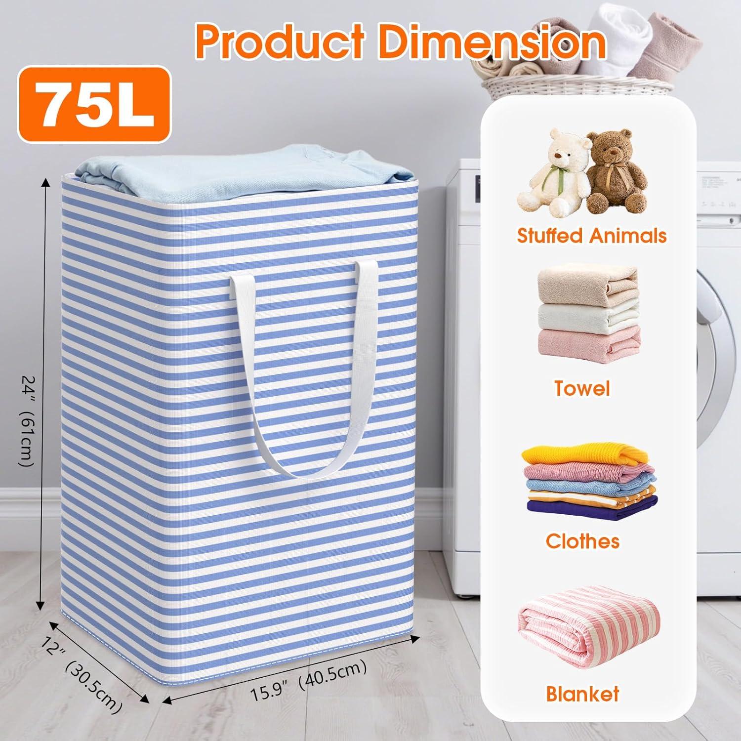 Paquete de 3 Cestas de Ropa Plegables 75L Azul SmartTrends