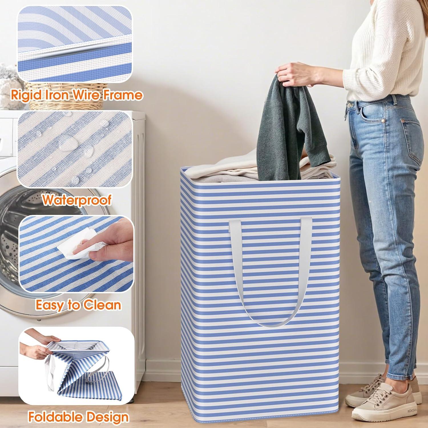 Paquete de 3 Cestas de Ropa Plegables 75L Azul SmartTrends