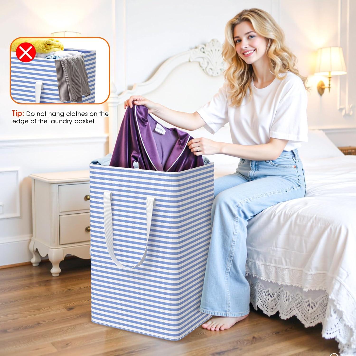 Paquete de 3 Cestas de Ropa Plegables 75L Azul SmartTrends