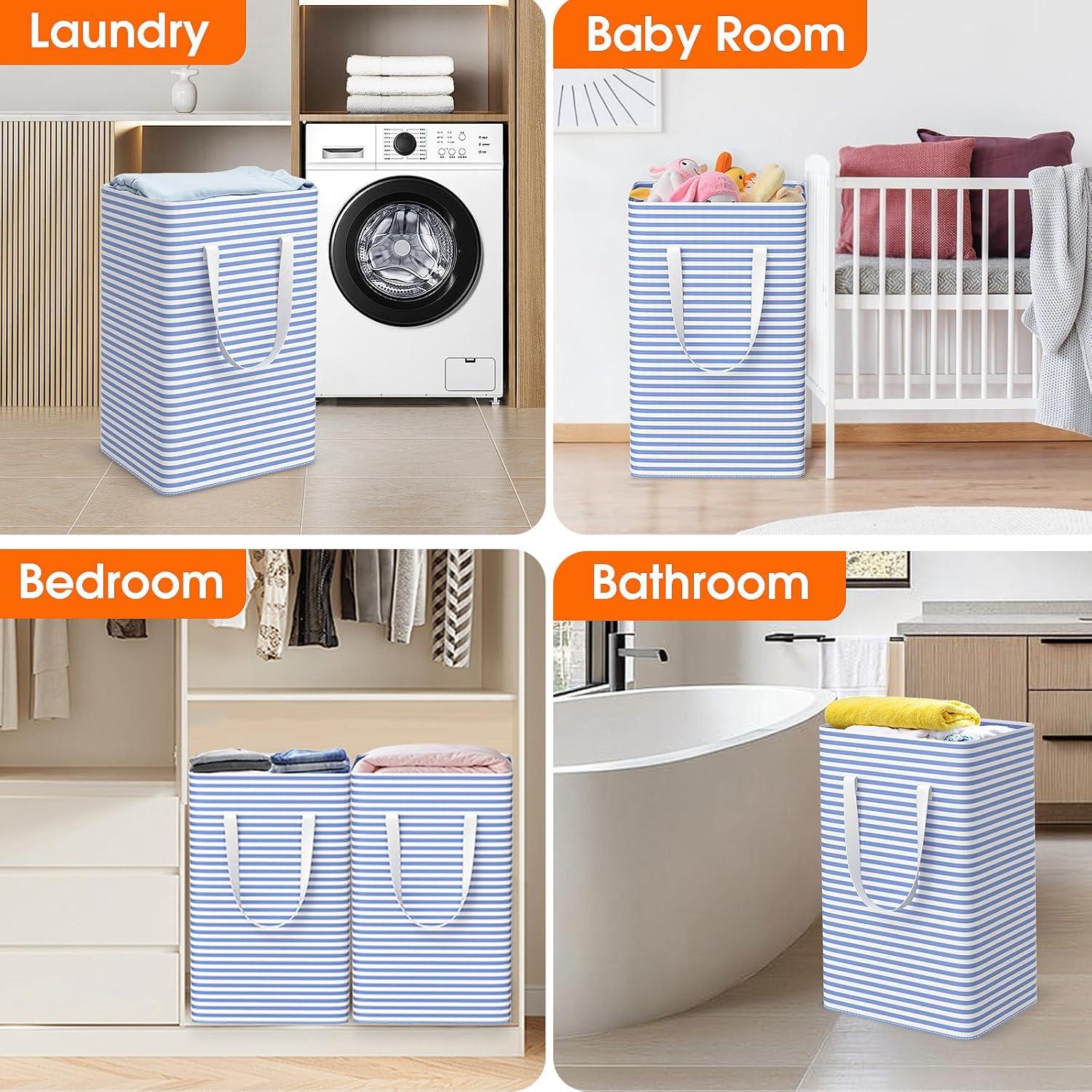 Paquete de 3 Cestas de Ropa Plegables 75L Azul SmartTrends