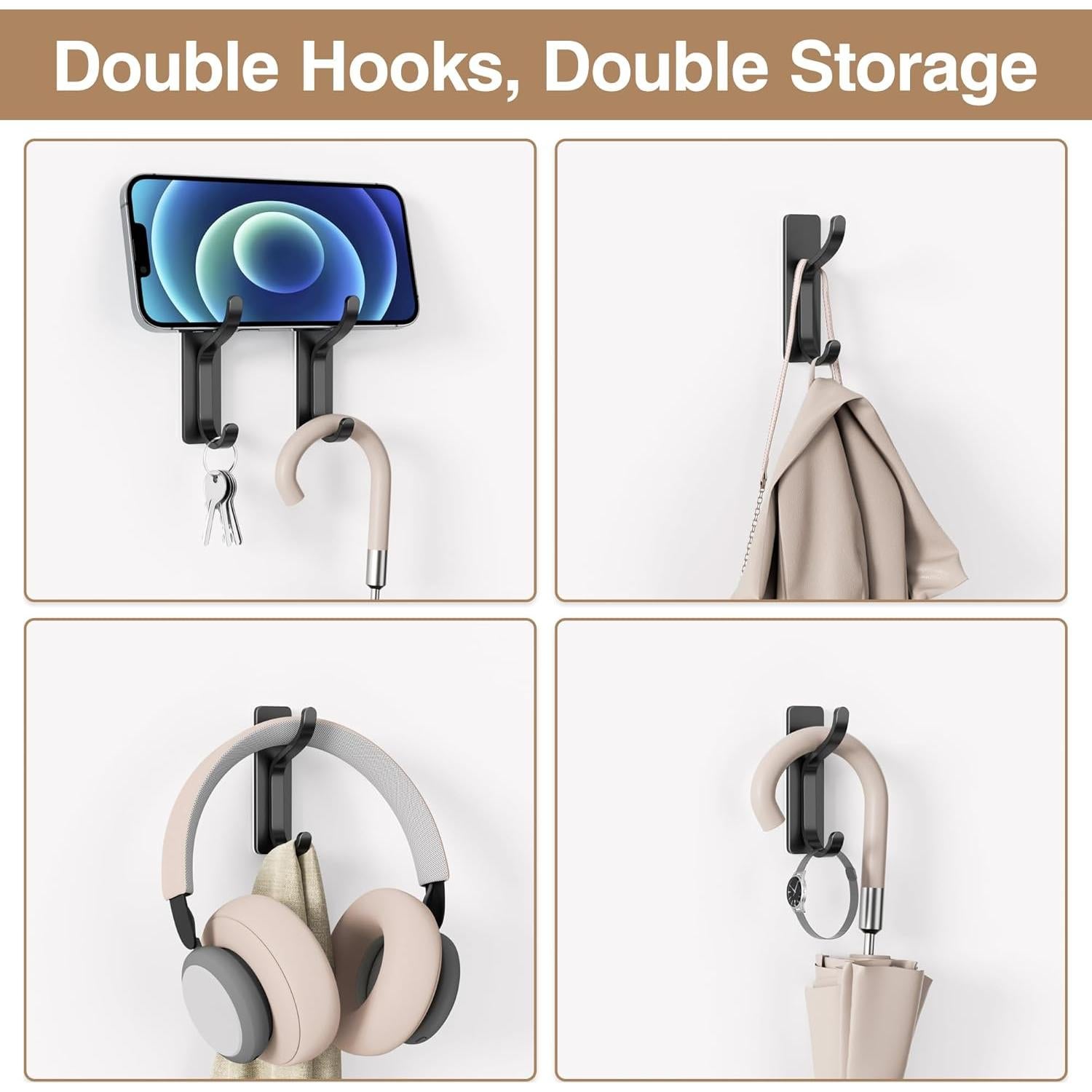 Ganchos Adhesivos para Pared Pickpiff - Paquete de 2, Soporta 6 kg, Negro