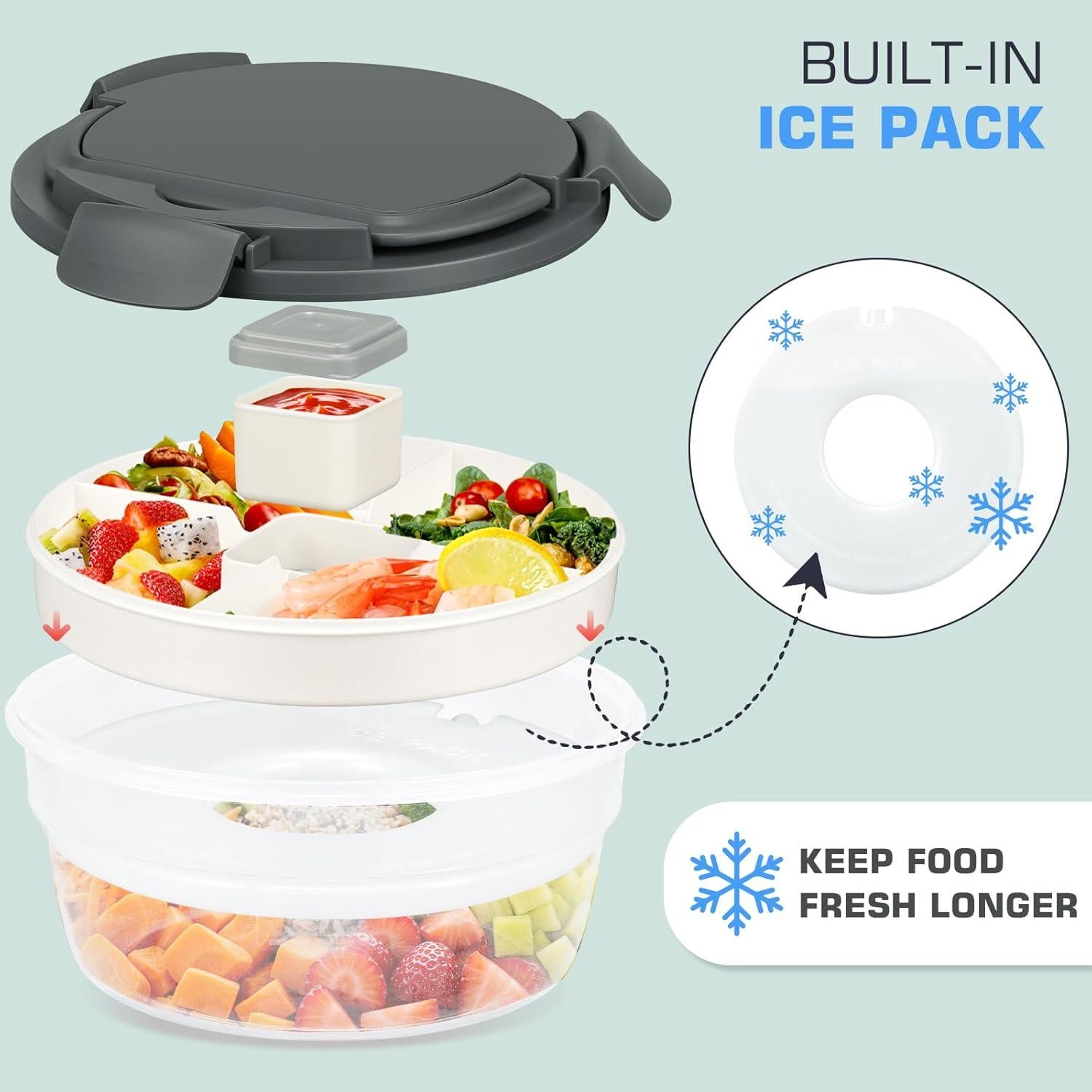 Contenedor de Almuerzo Reeple 1.24L con 4 Compartimentos Gris