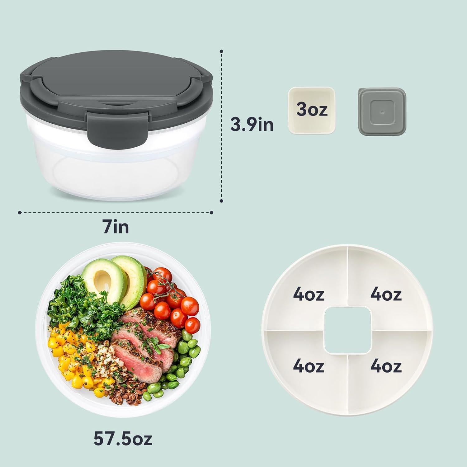 Contenedor de Almuerzo Reeple 1.24L con 4 Compartimentos Gris