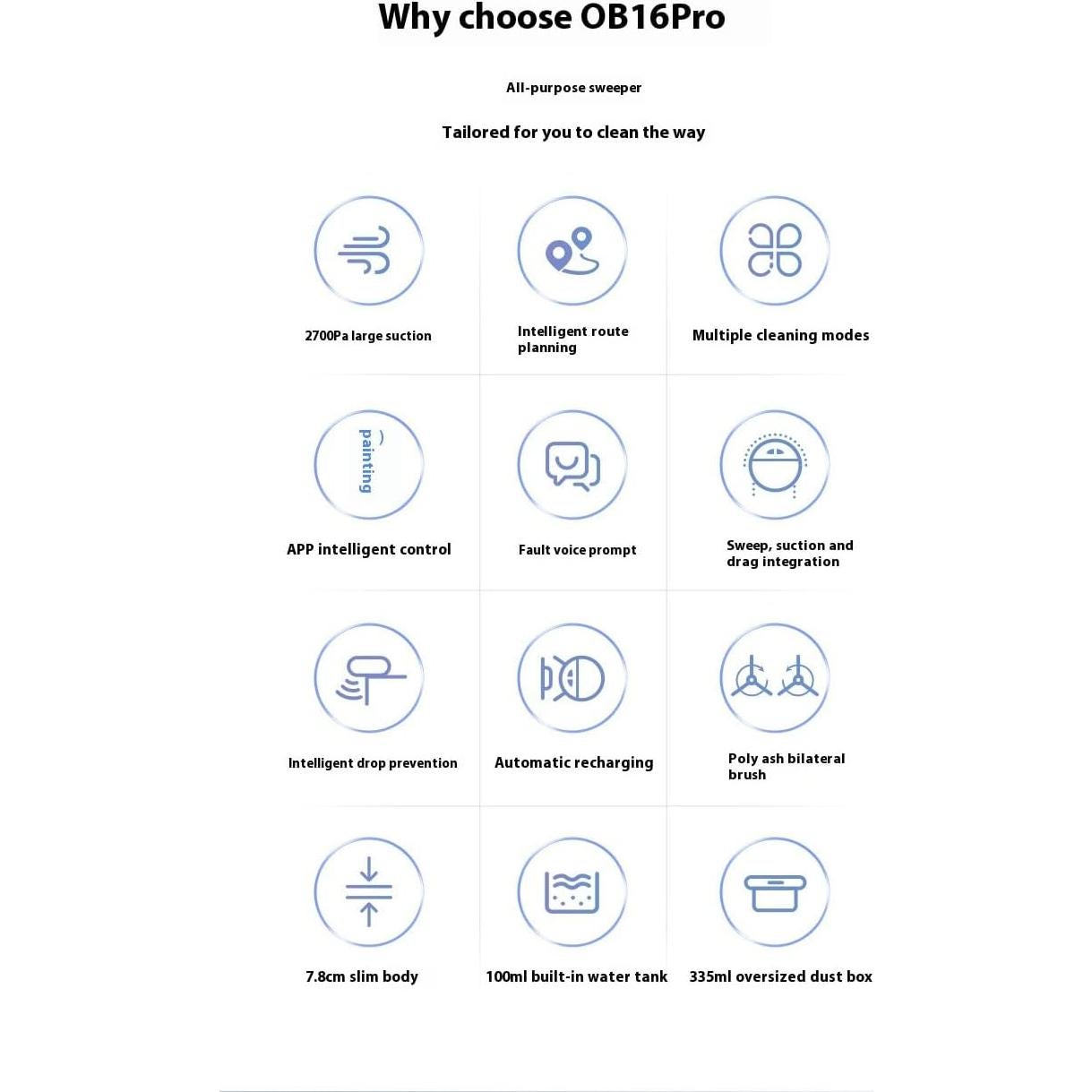 Aspiradora y Mopa Robot Genérico 2500Pa, Control App y Voz