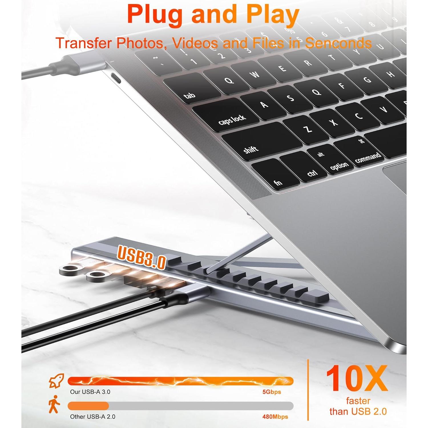 Soporte Ajustable para Laptop Mukiya con Hub USB C 5 en 1