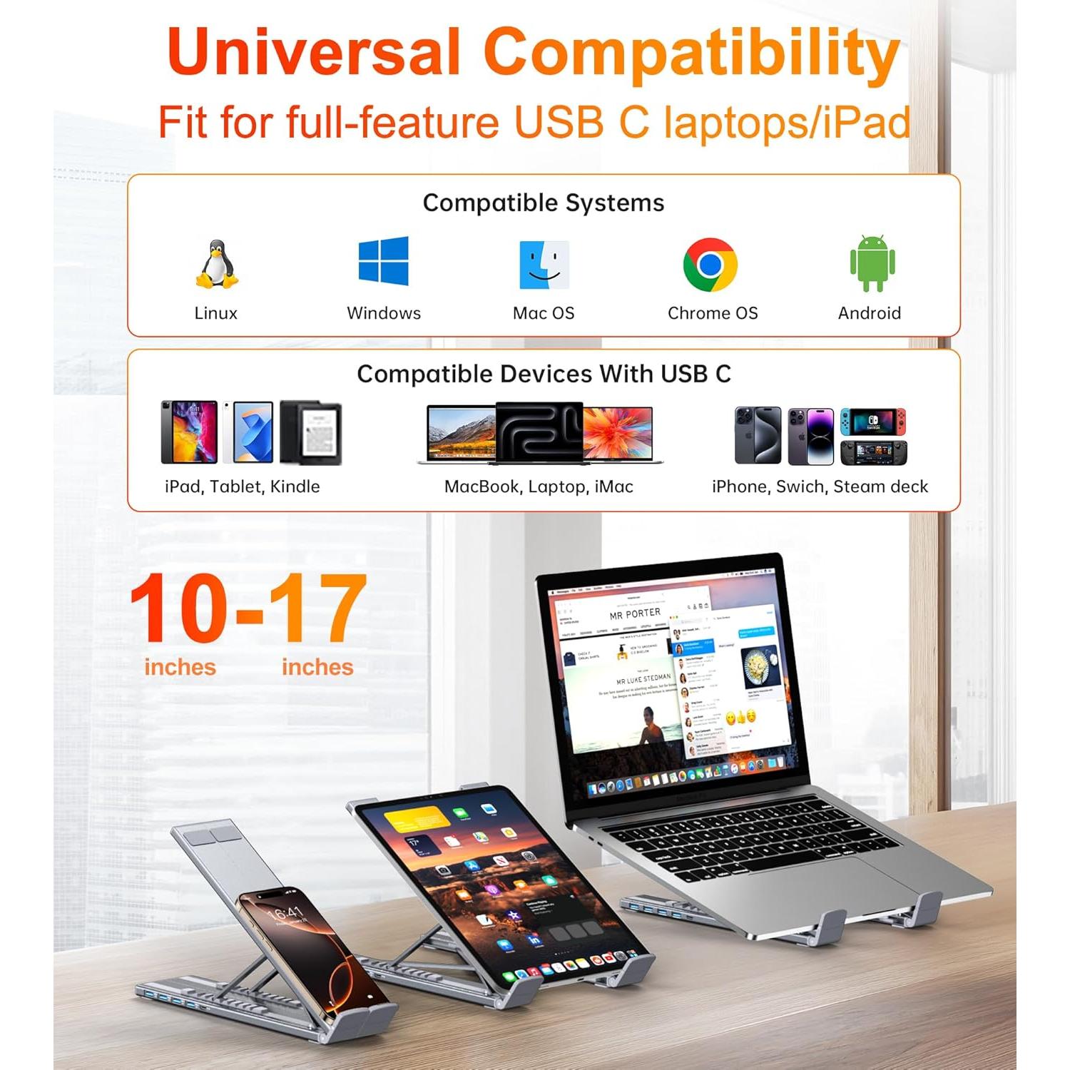 Soporte Ajustable para Laptop Mukiya con Hub USB C 5 en 1